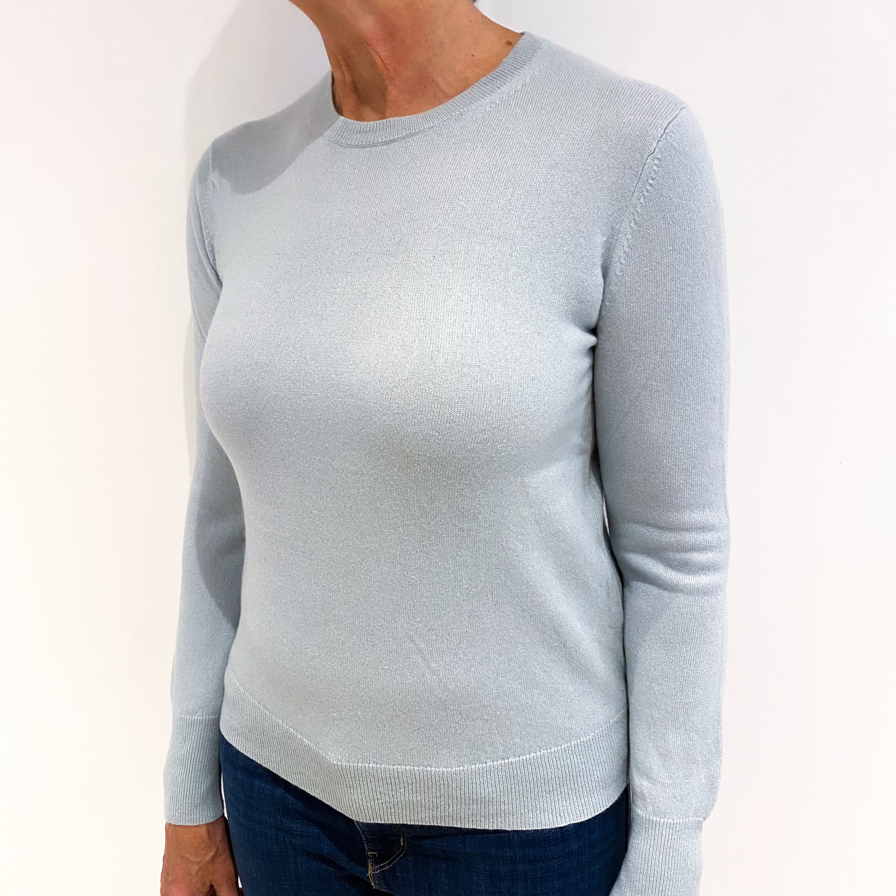 Pale Duck Egg Blue Cashmere Crew Neck Jumper Medium