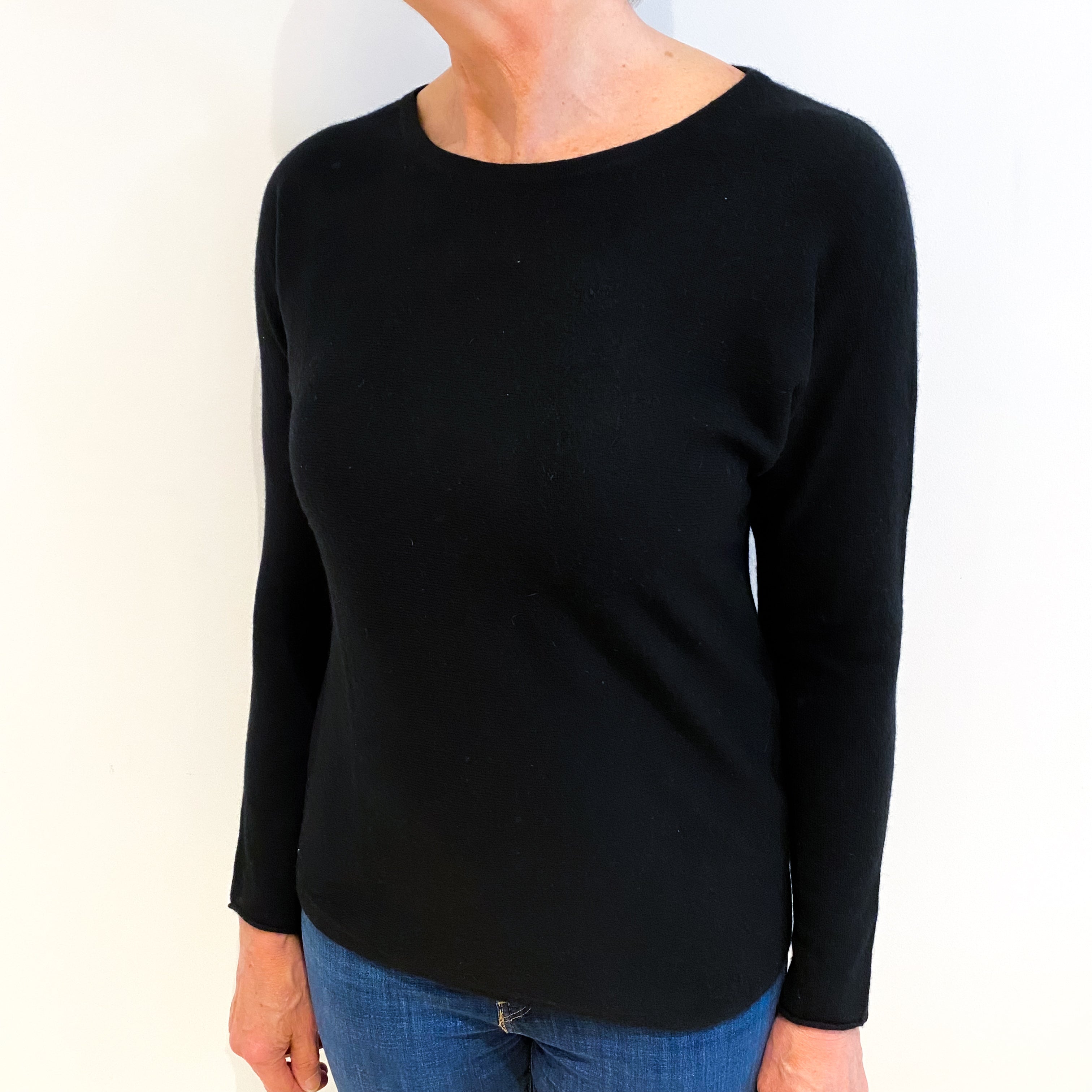Black Cashmere Wide Crew Neck Batwing Jumper Medium