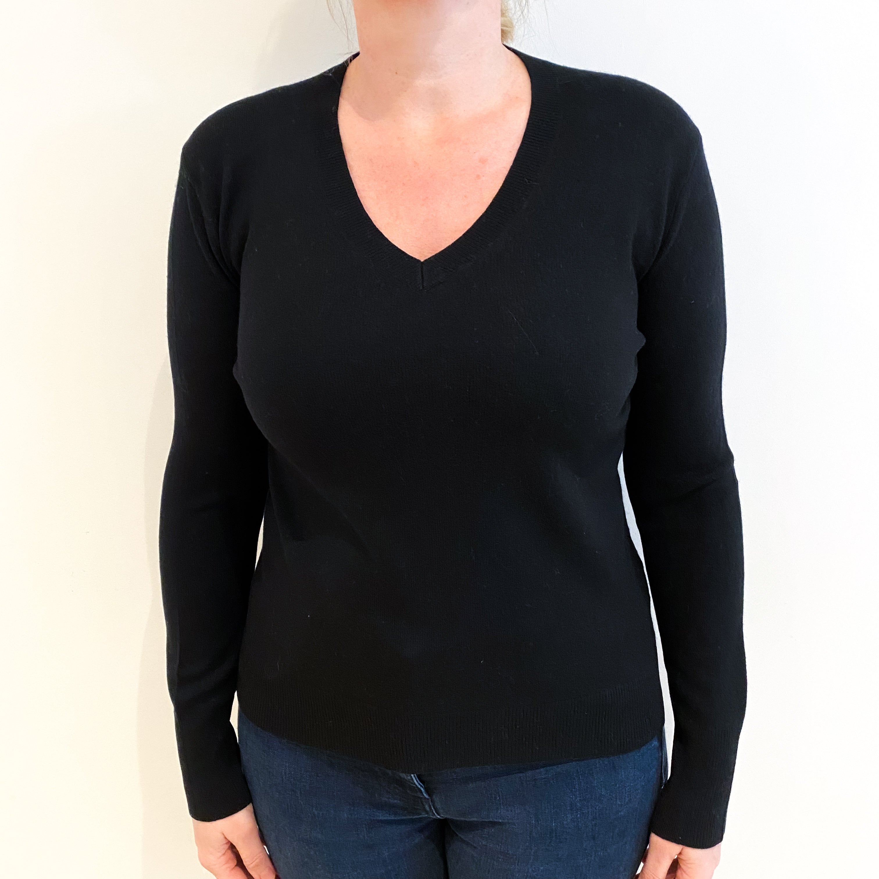 Black Cashmere V Neck Jumper Large
