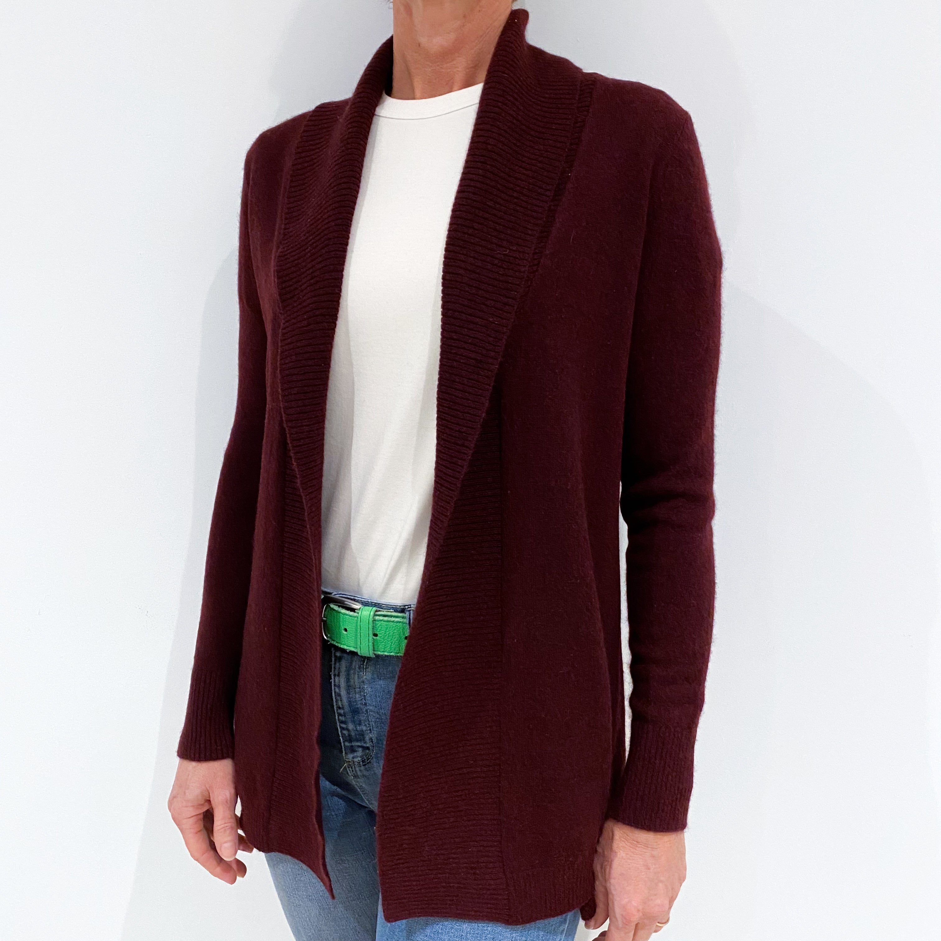 Wine Red Cashmere Edge to Edge Cardigan Small