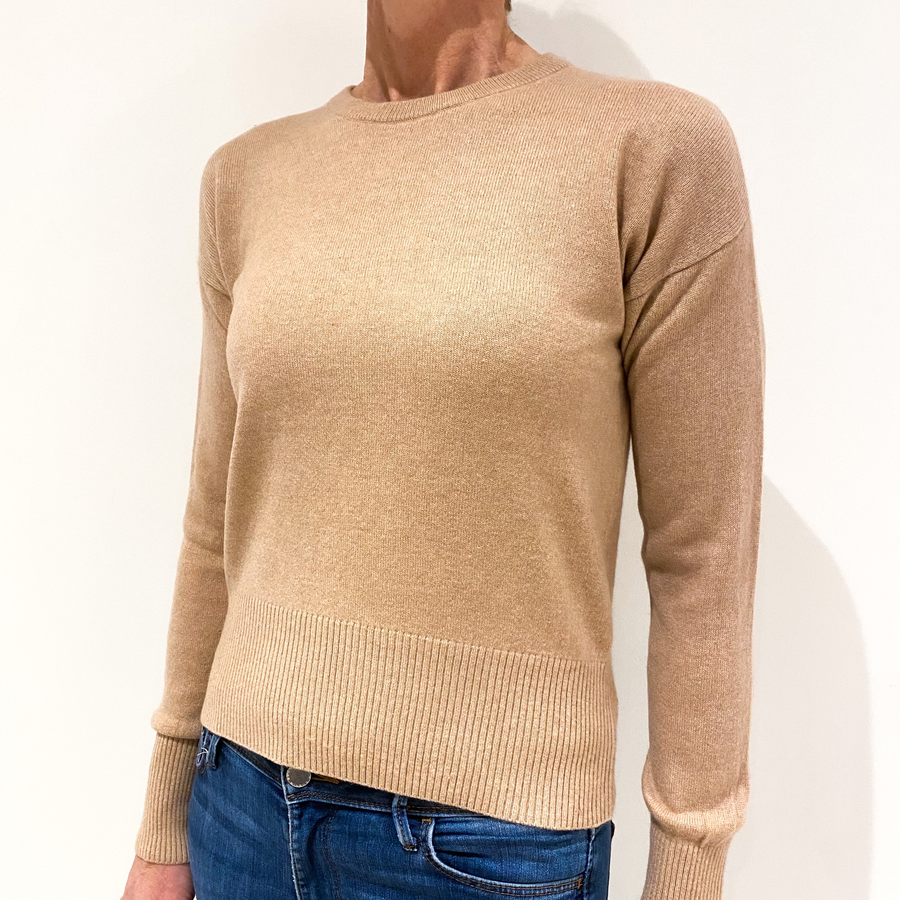 Toffee Caramel Brown Cashmere Crew Neck Jumper Small