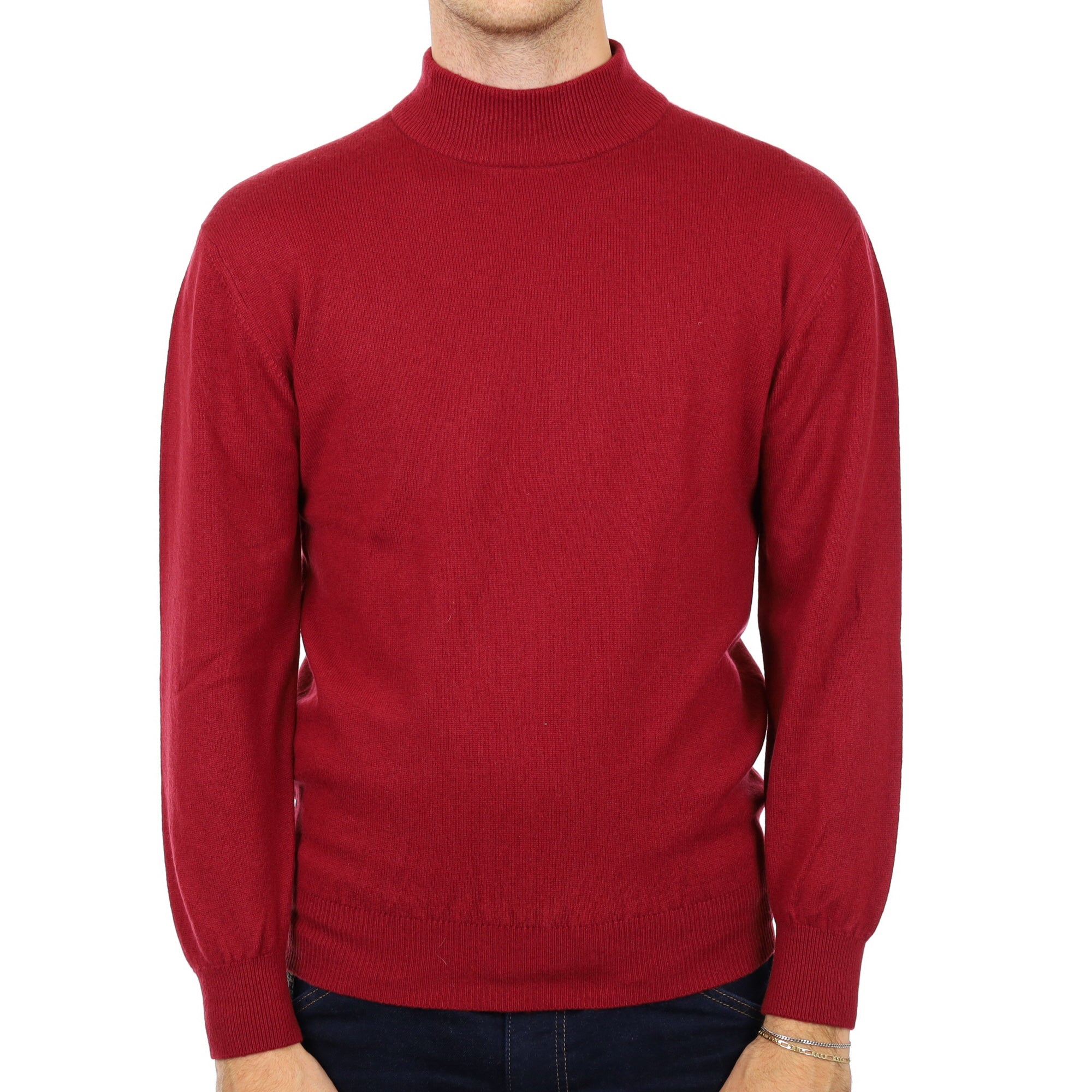 Men's Crimson Red Cashmere Turtle Neck Jumper Medium