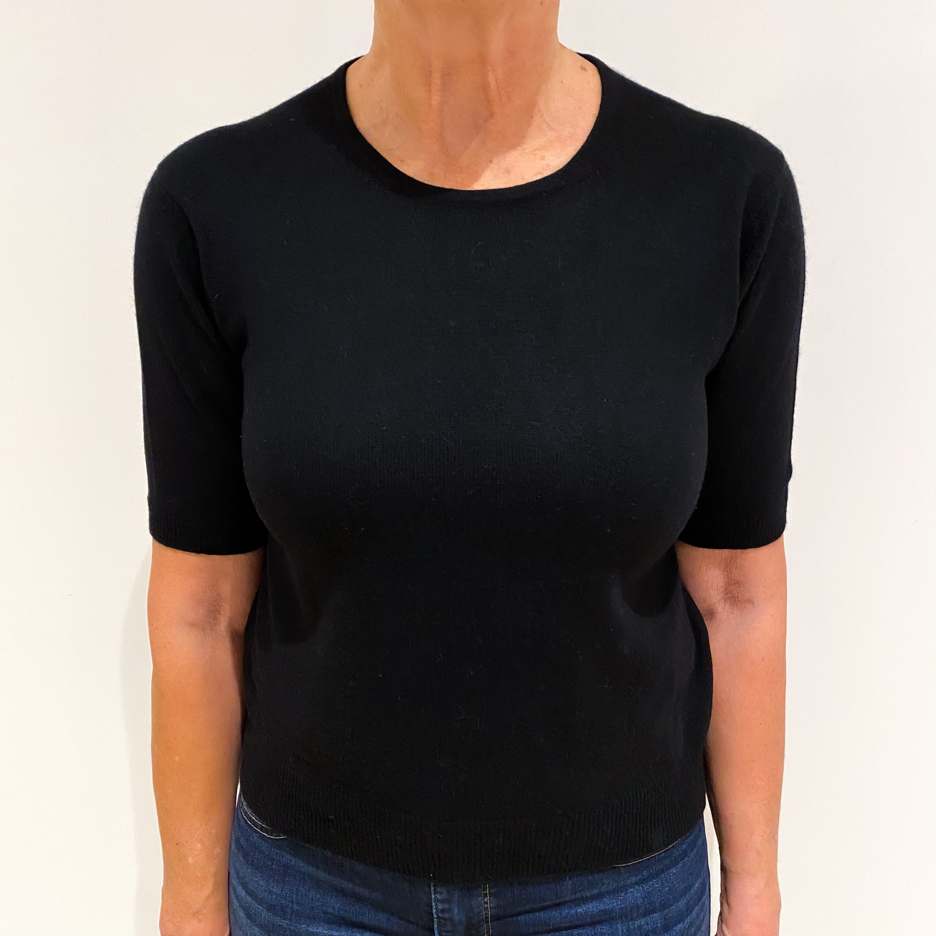 Black Cashmere Short Sleeve Crew Neck Jumper Medium
