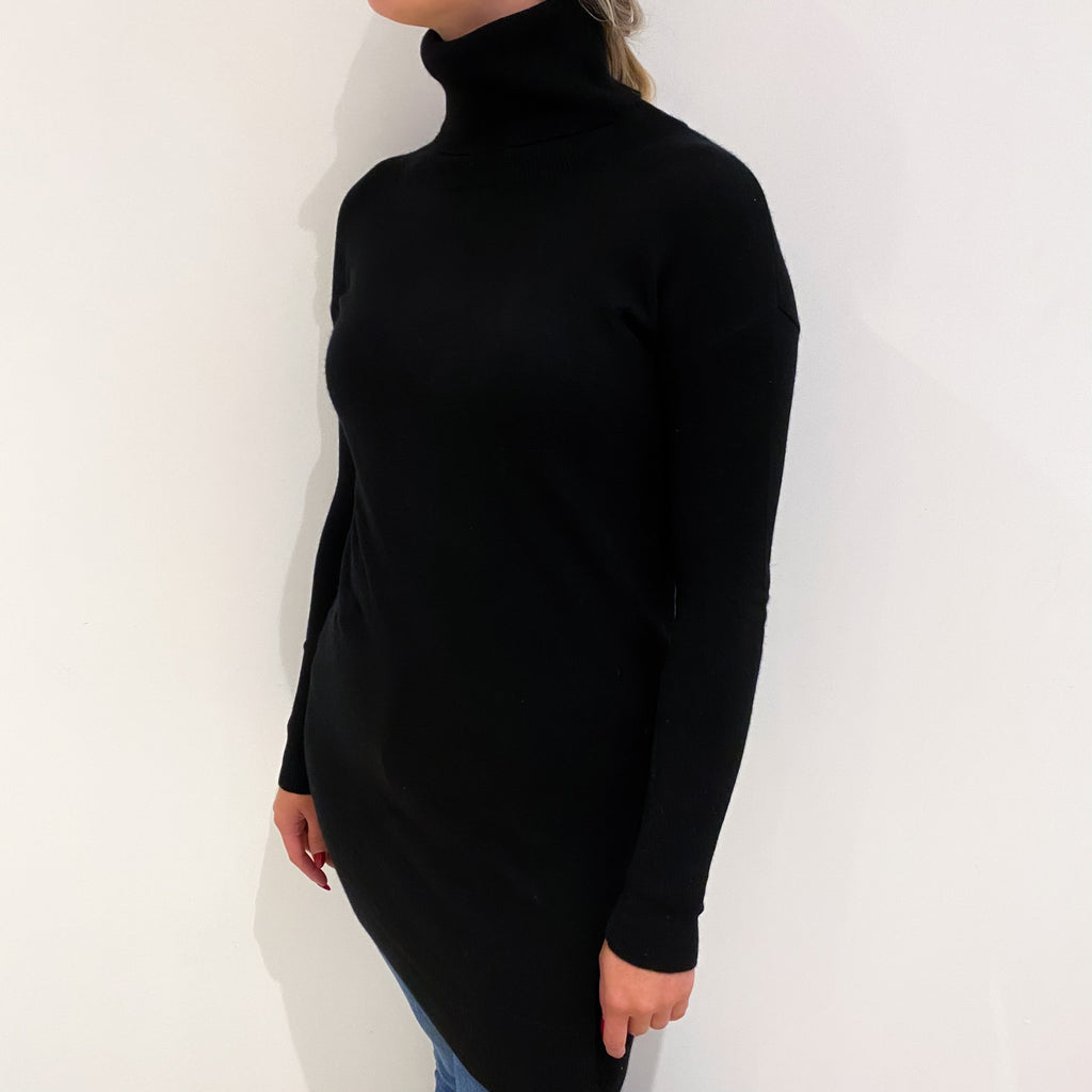 Black Cashmere Longline Polo Neck Jumper Small