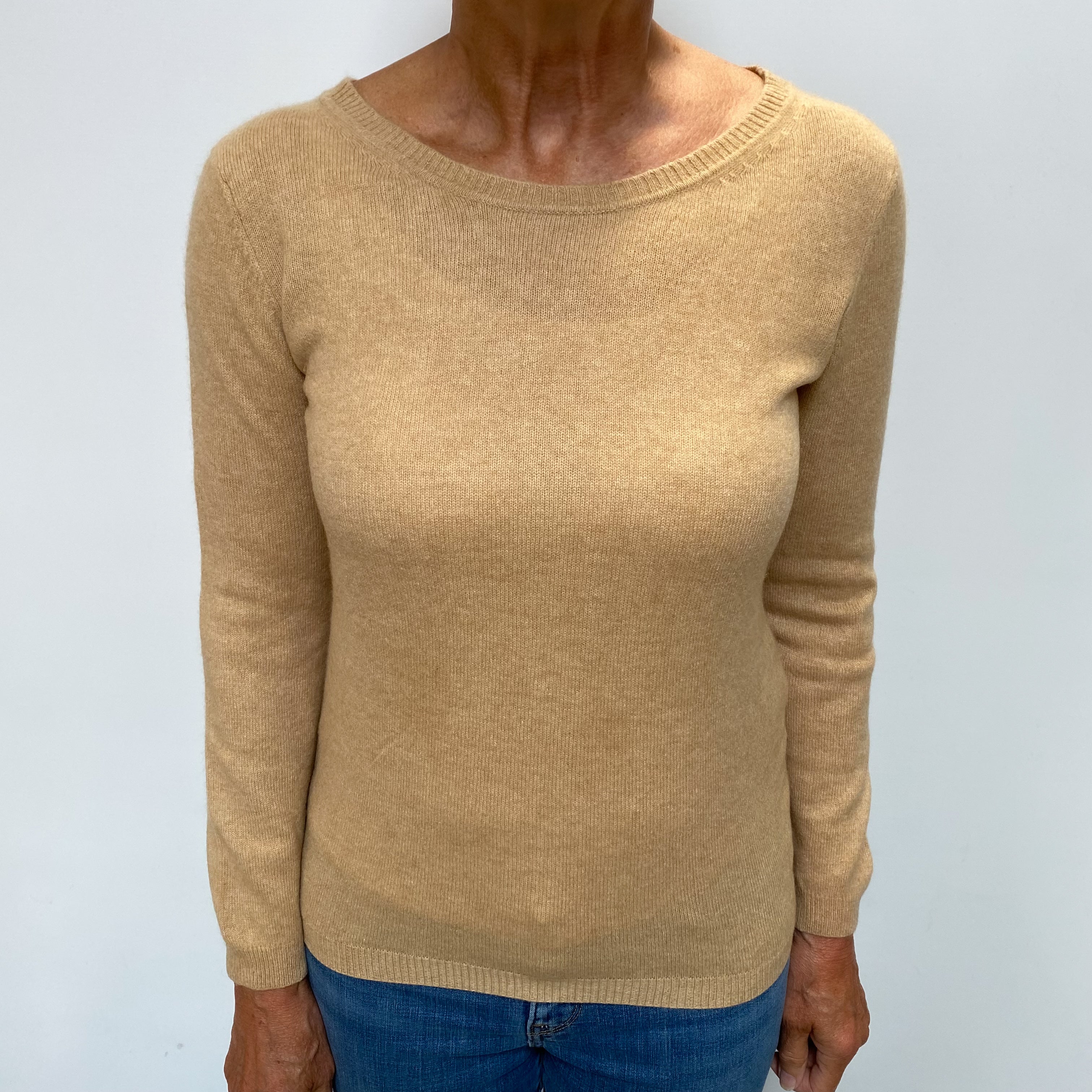 Caramel Brown Cashmere Wide Crew Neck Jumper Medium