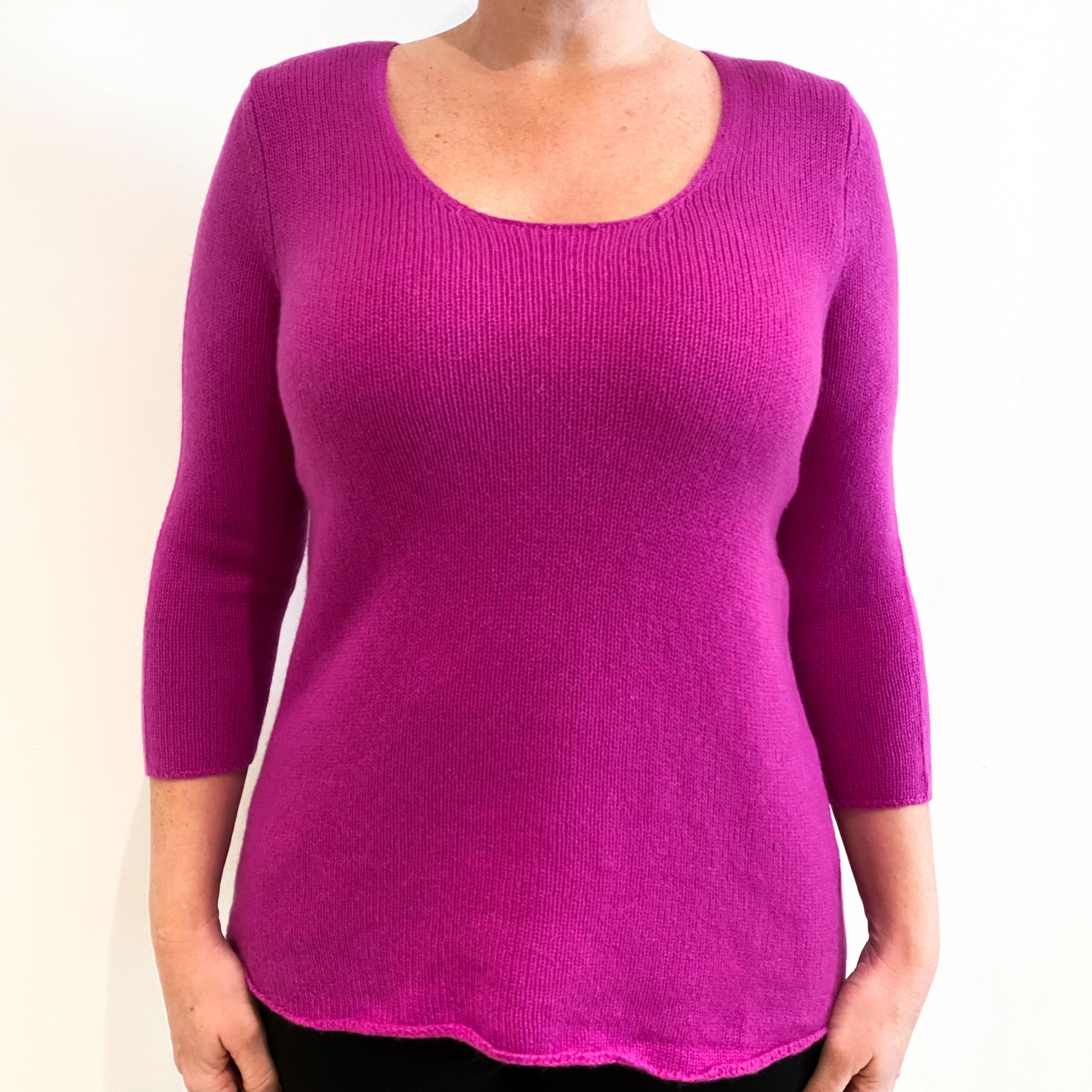 Loganberry Pink 3/4 Sleeve Cashmere Crew Neck Jumper Large