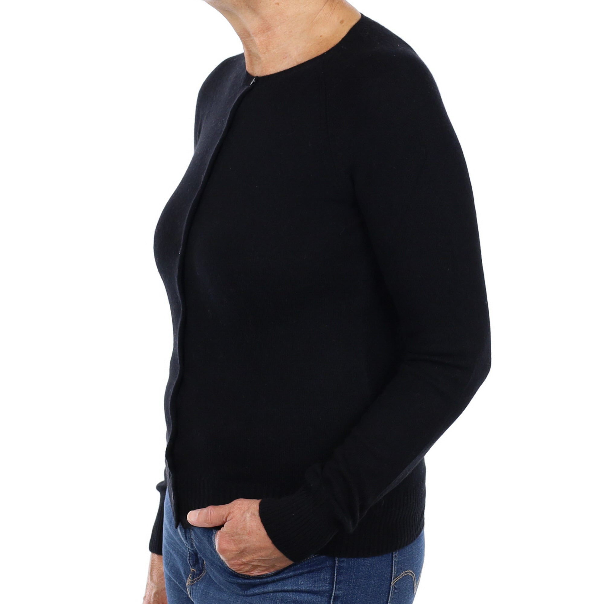 Black Cashmere Crew Neck Cardigan Medium