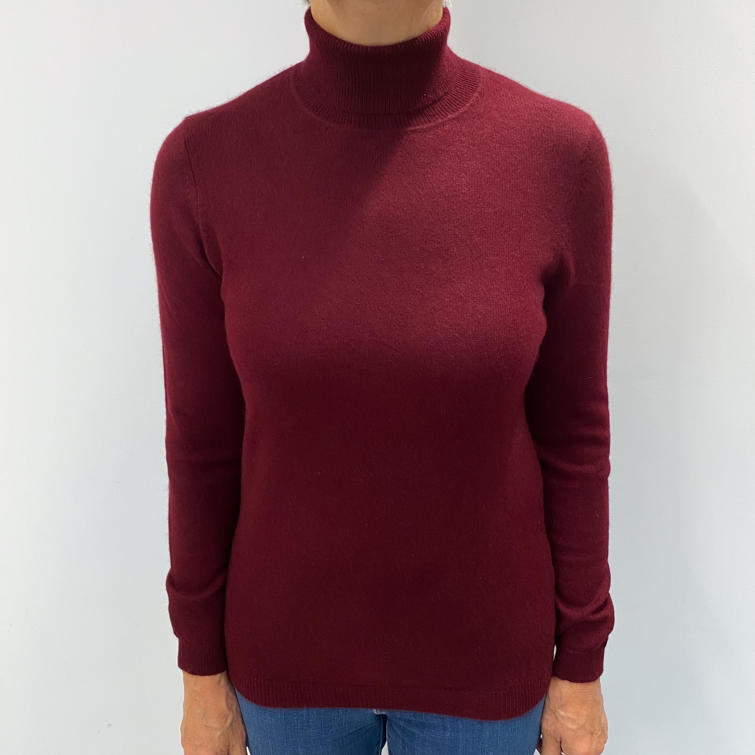 Burgundy Red Cashmere Polo Neck Jumper Medium