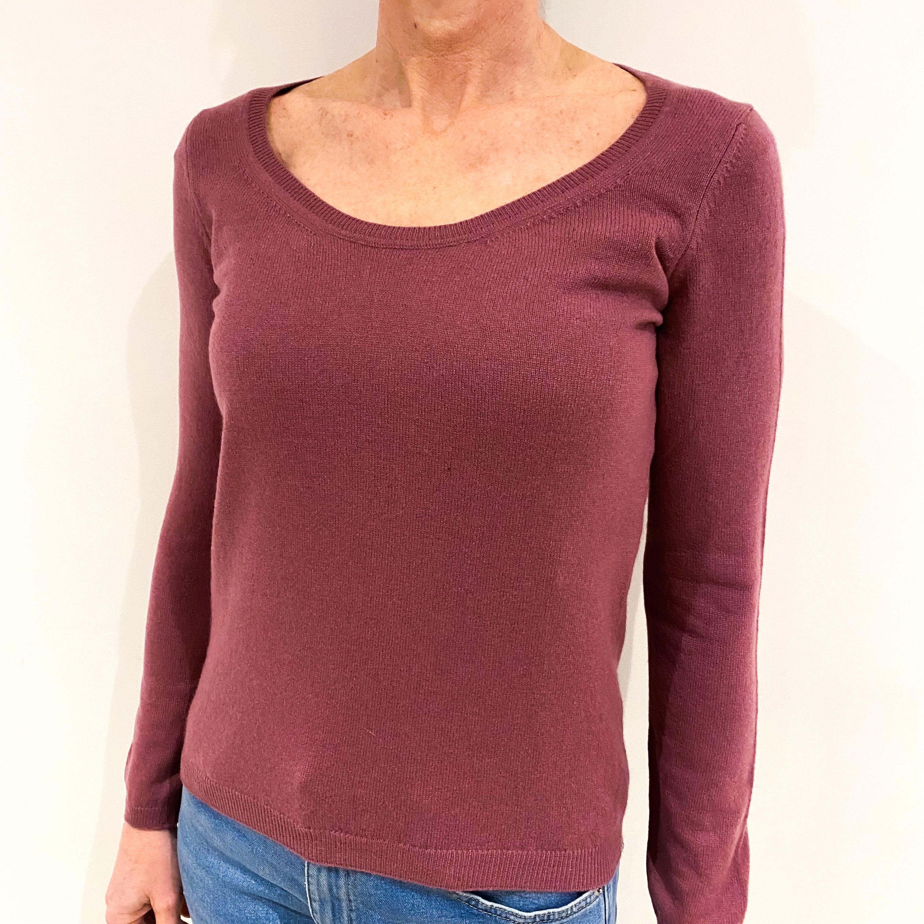 Deep Lilac Cashmere Scoop Neck Jumper Small