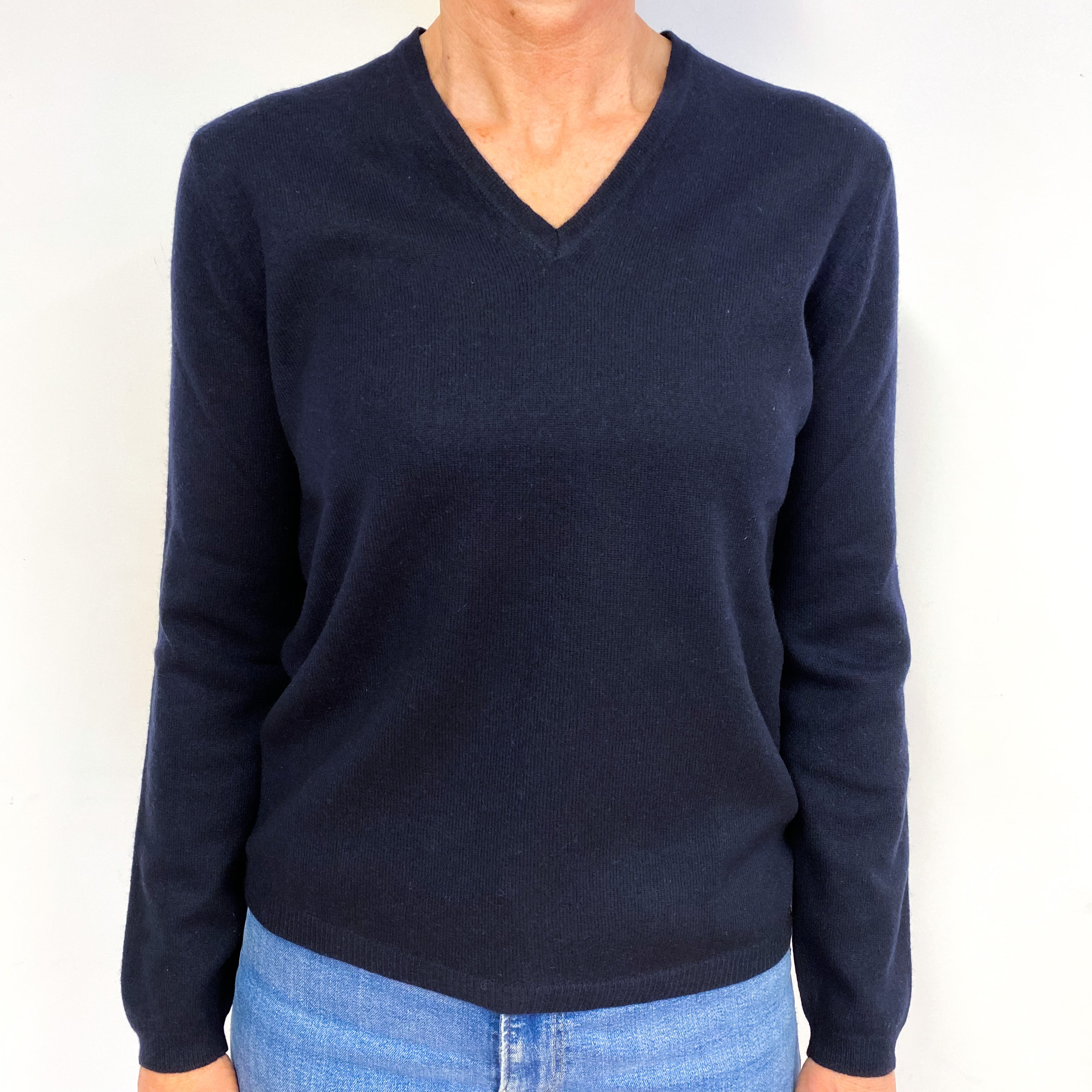 Dark Navy Blue Cashmere V-Neck Jumper Medium