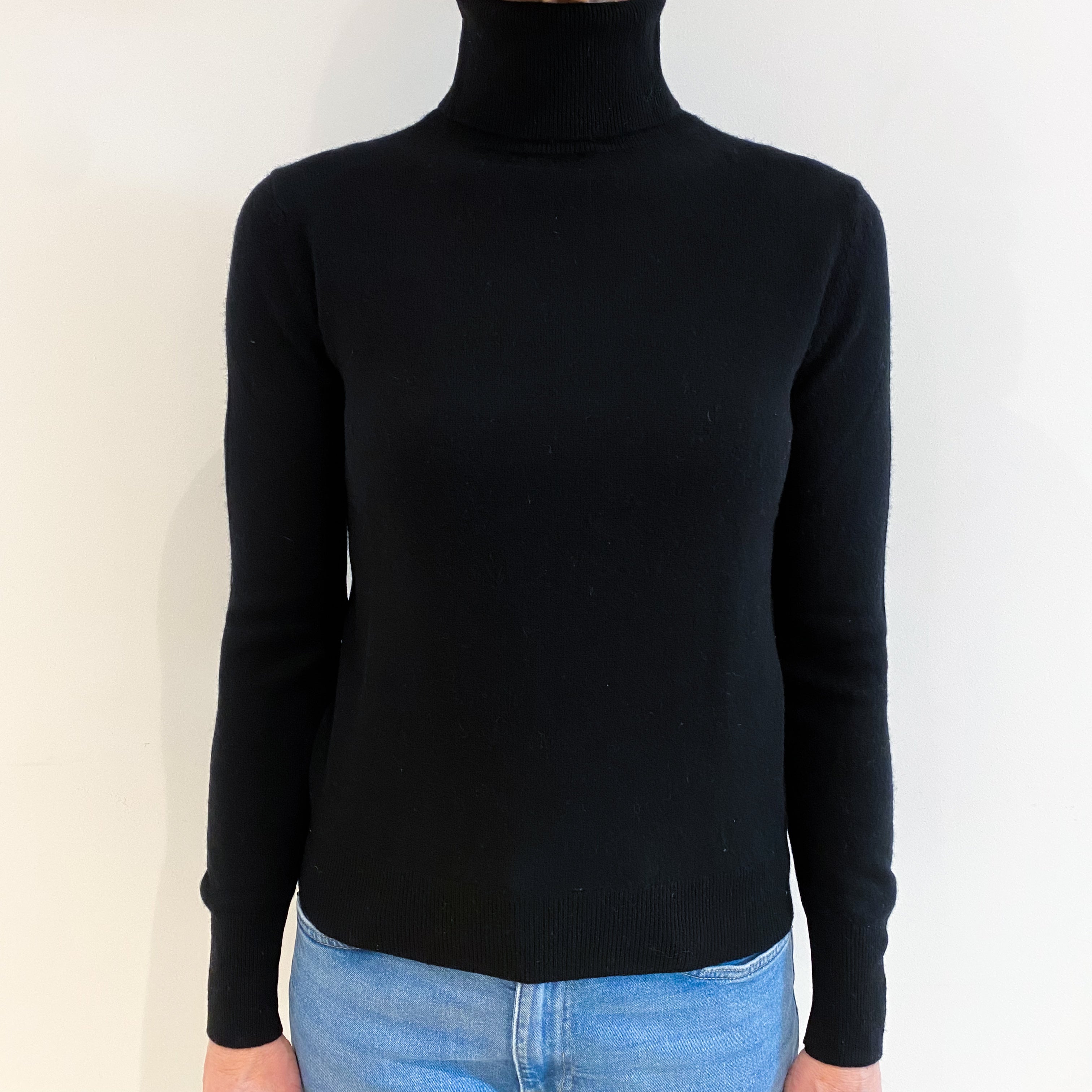 Black Cashmere Polo Neck Jumper Small