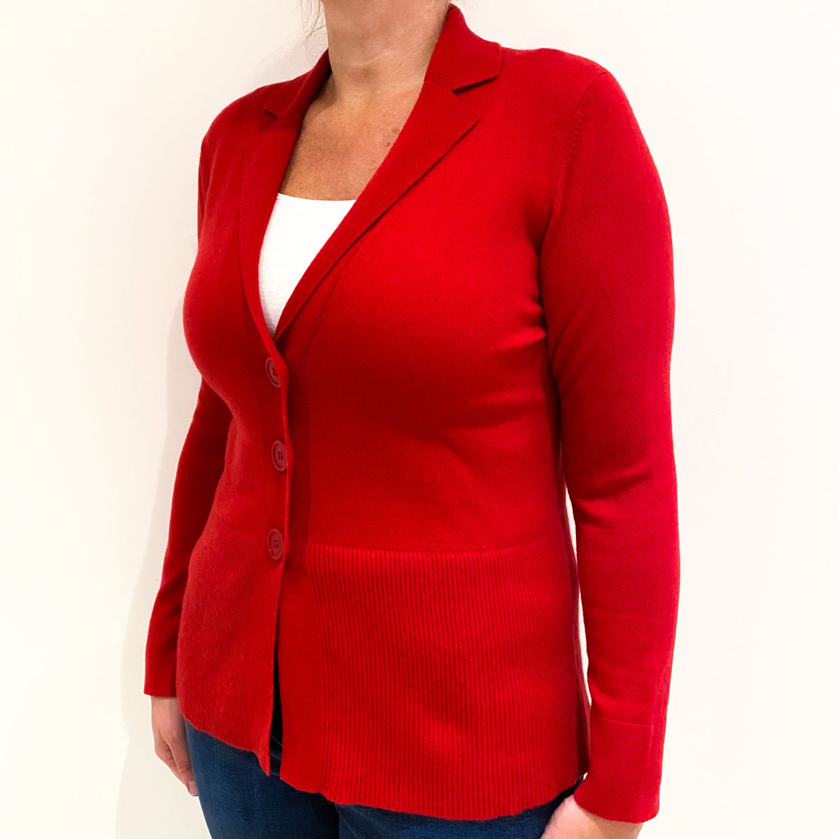 Scarlet Red Collared Cashmere V Neck Cardigan Large scarlet-red-collared-cashmere-v-neck-cardigan-large