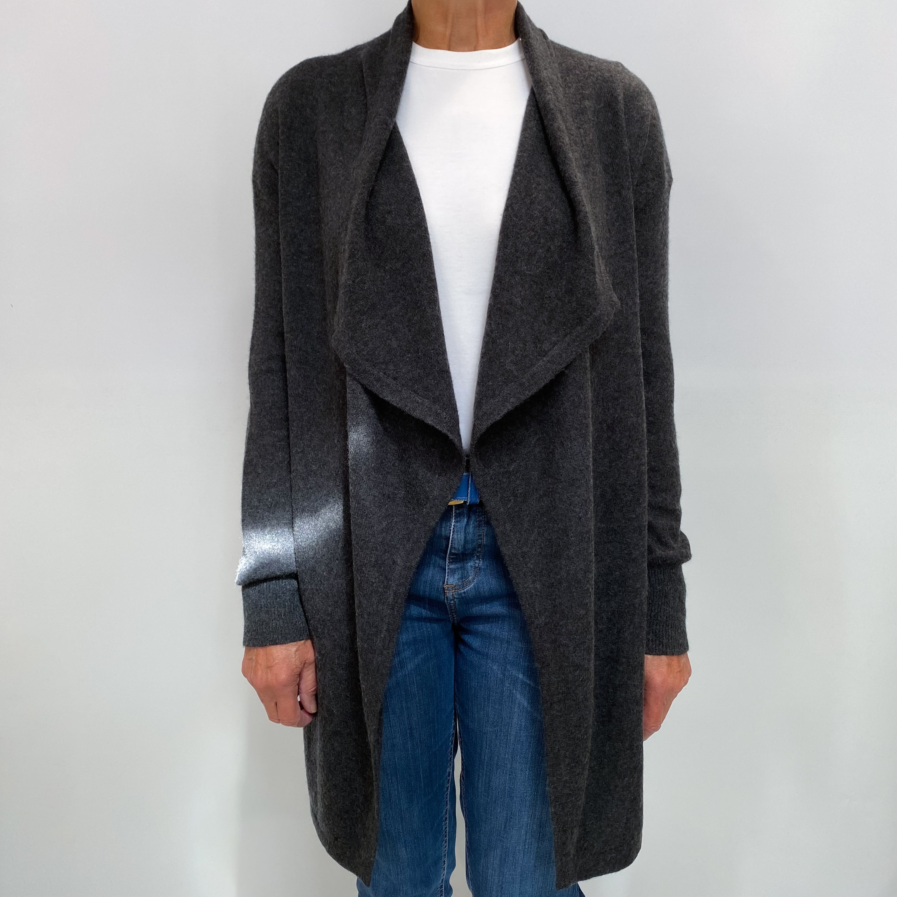 Charcoal Grey Cashmere Edge To Edge Cardigan Medium