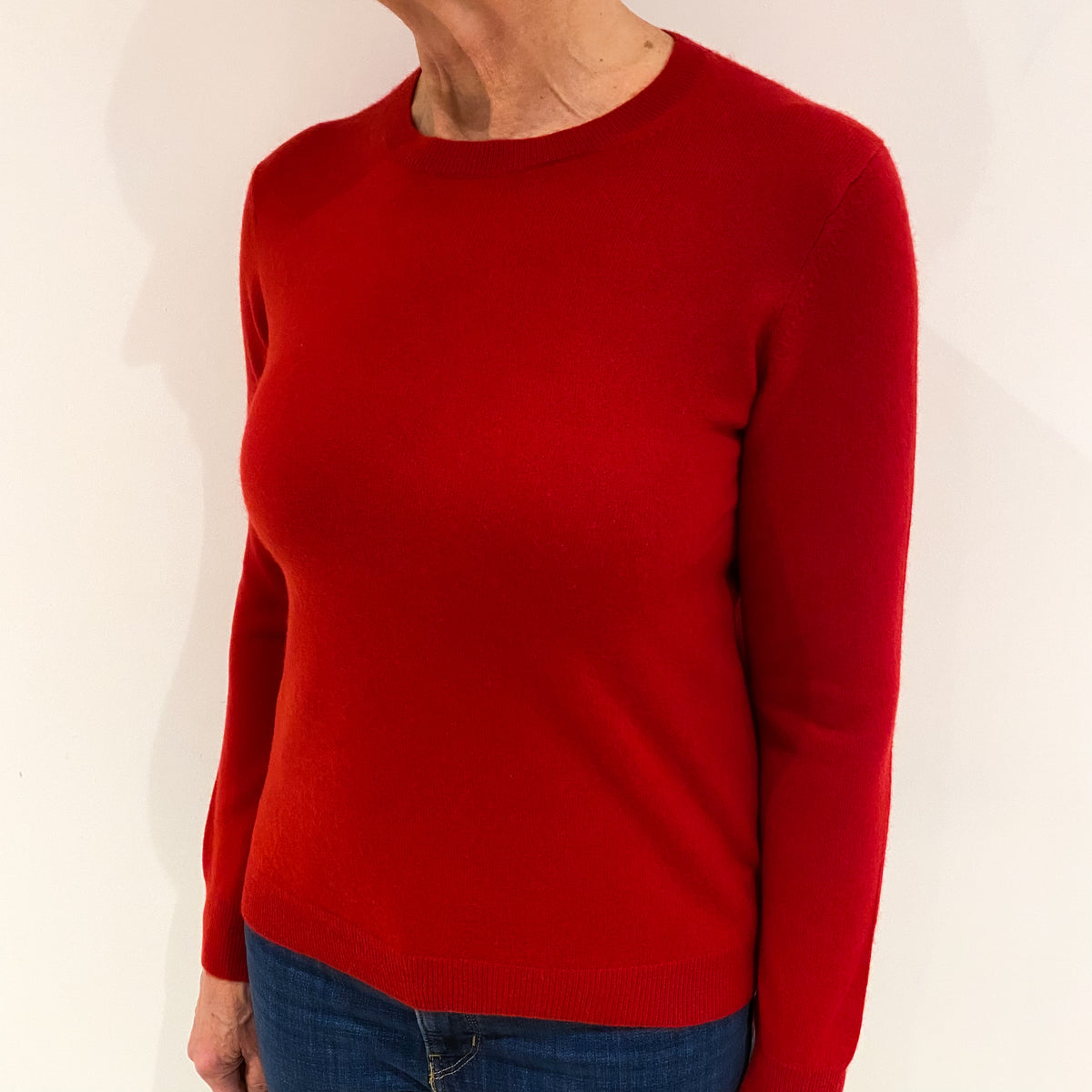 Scarlet Red Cashmere Crew Neck Jumper Medium