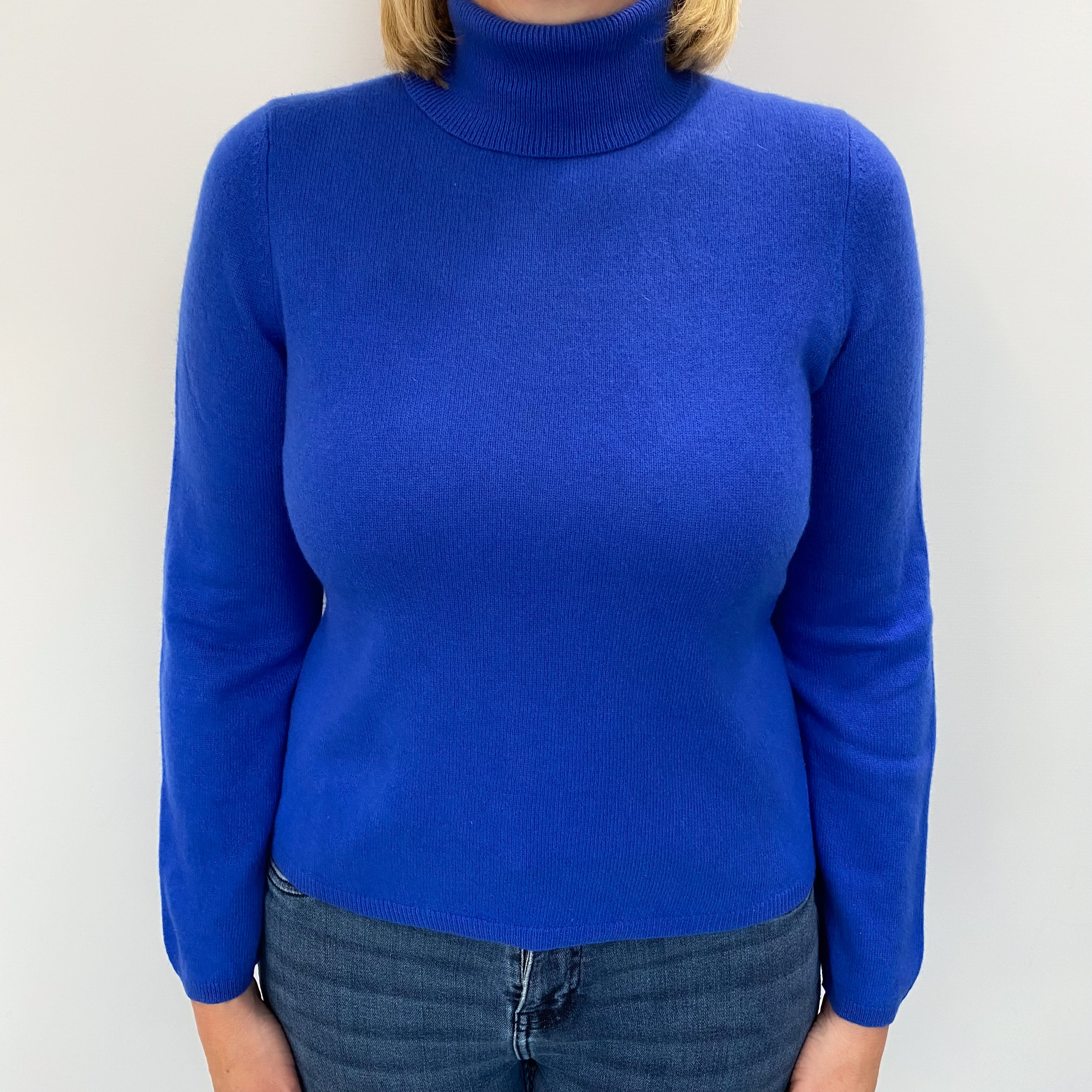 Cobalt Blue Cashmere Polo Neck Jumper Large