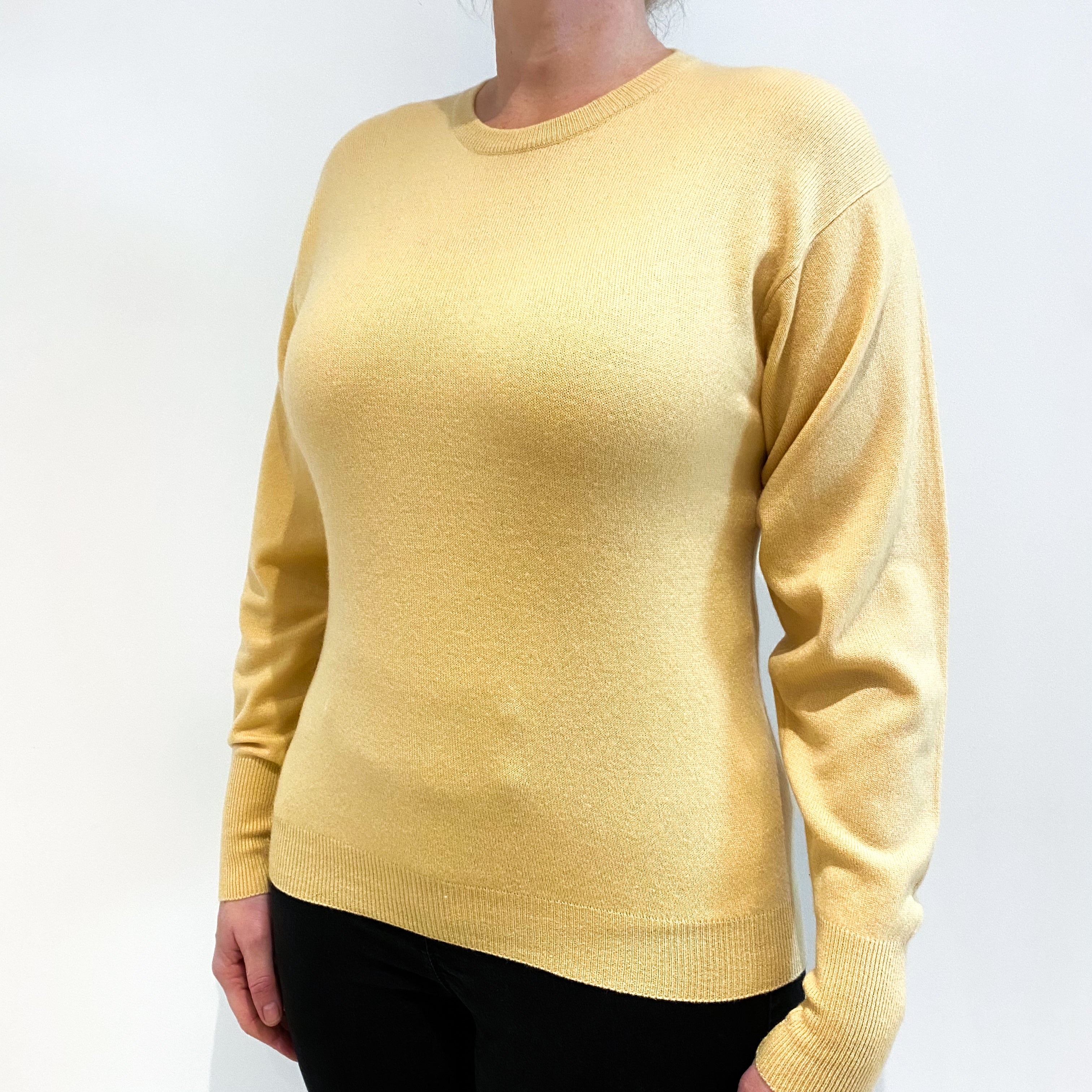 Custard Yellow Cashmere Crew Neck Jumper Large