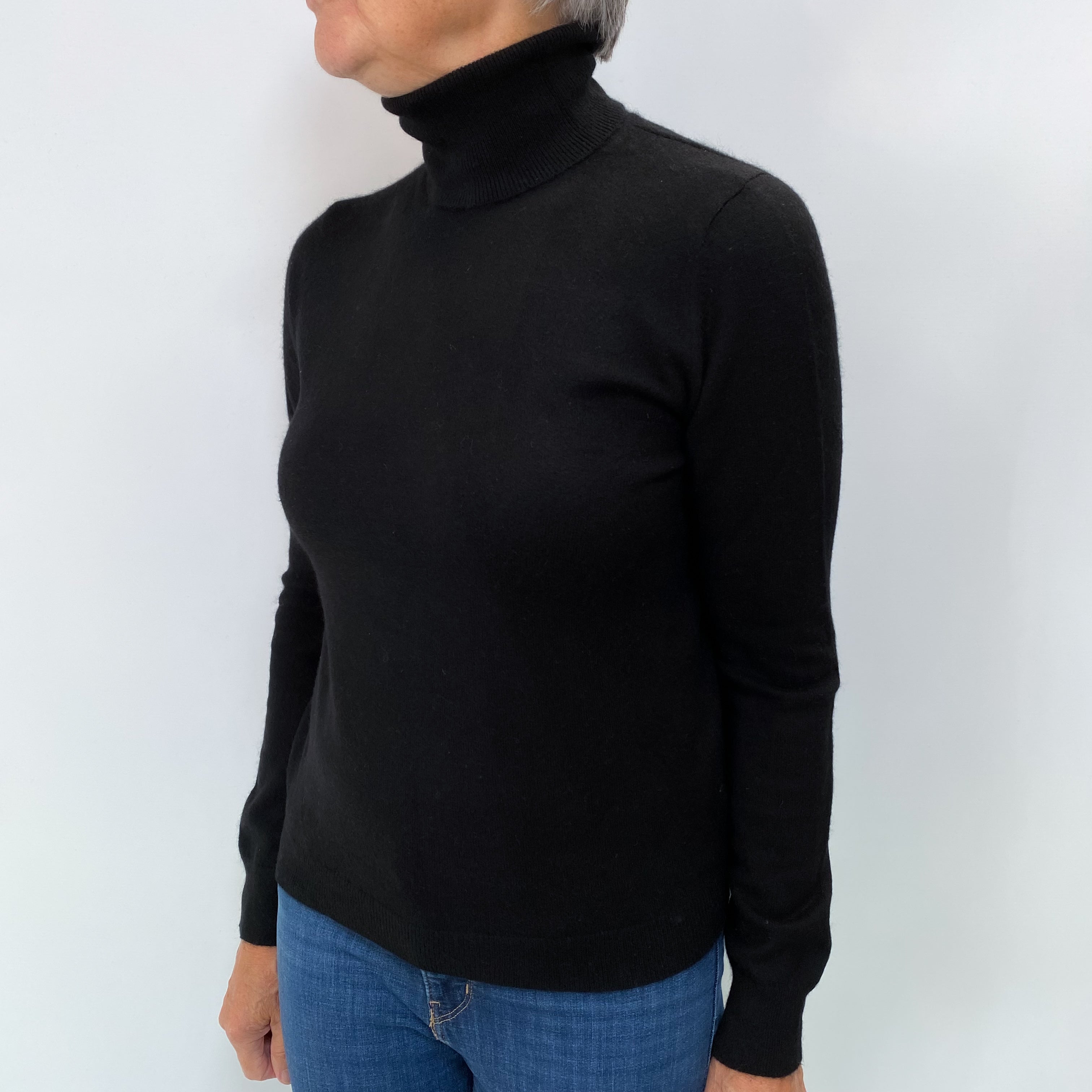Black Cashmere Polo Neck Jumper Medium
