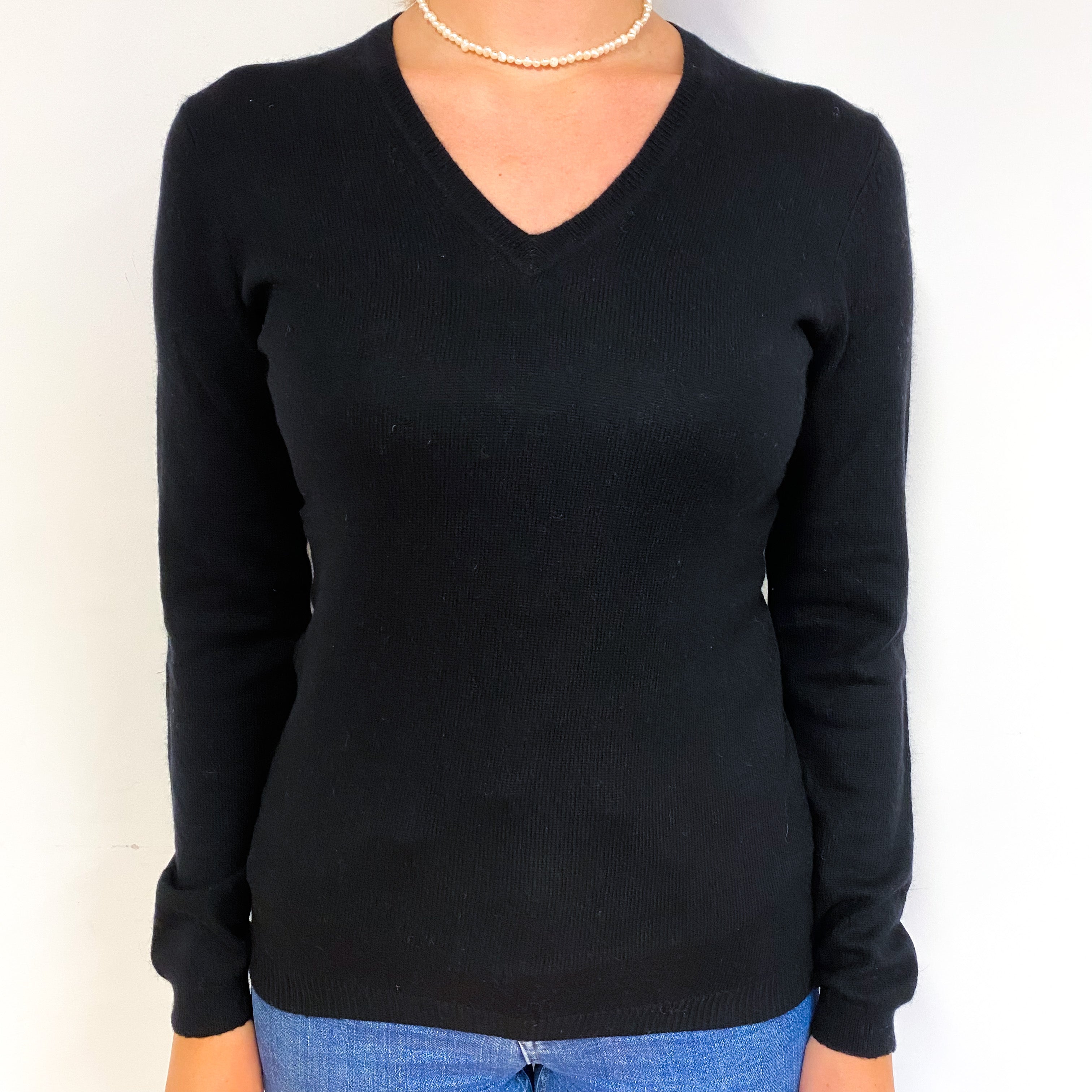 Black Cashmere V-Neck Jumper Small