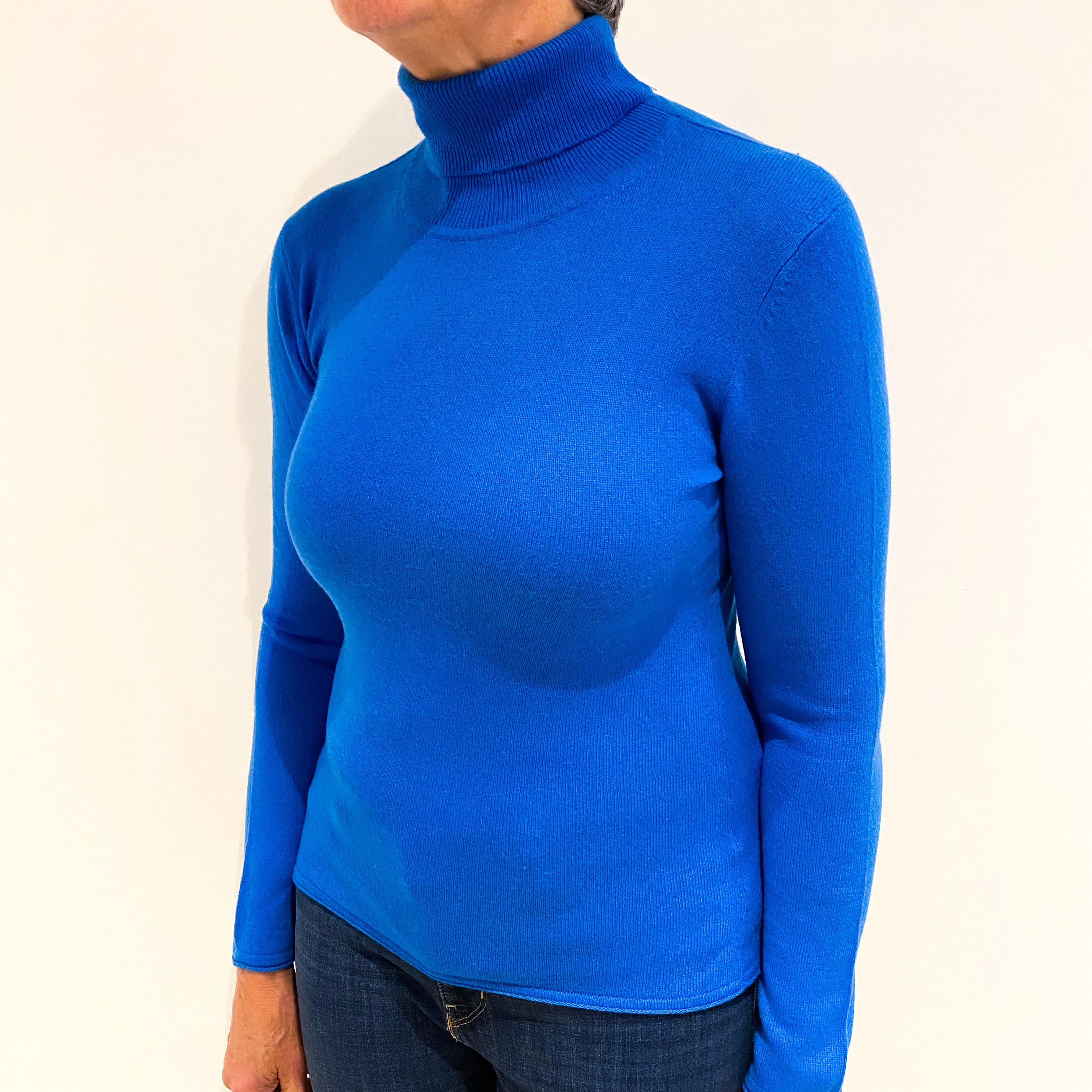 Peacock Blue Cashmere Polo Neck Jumper Medium