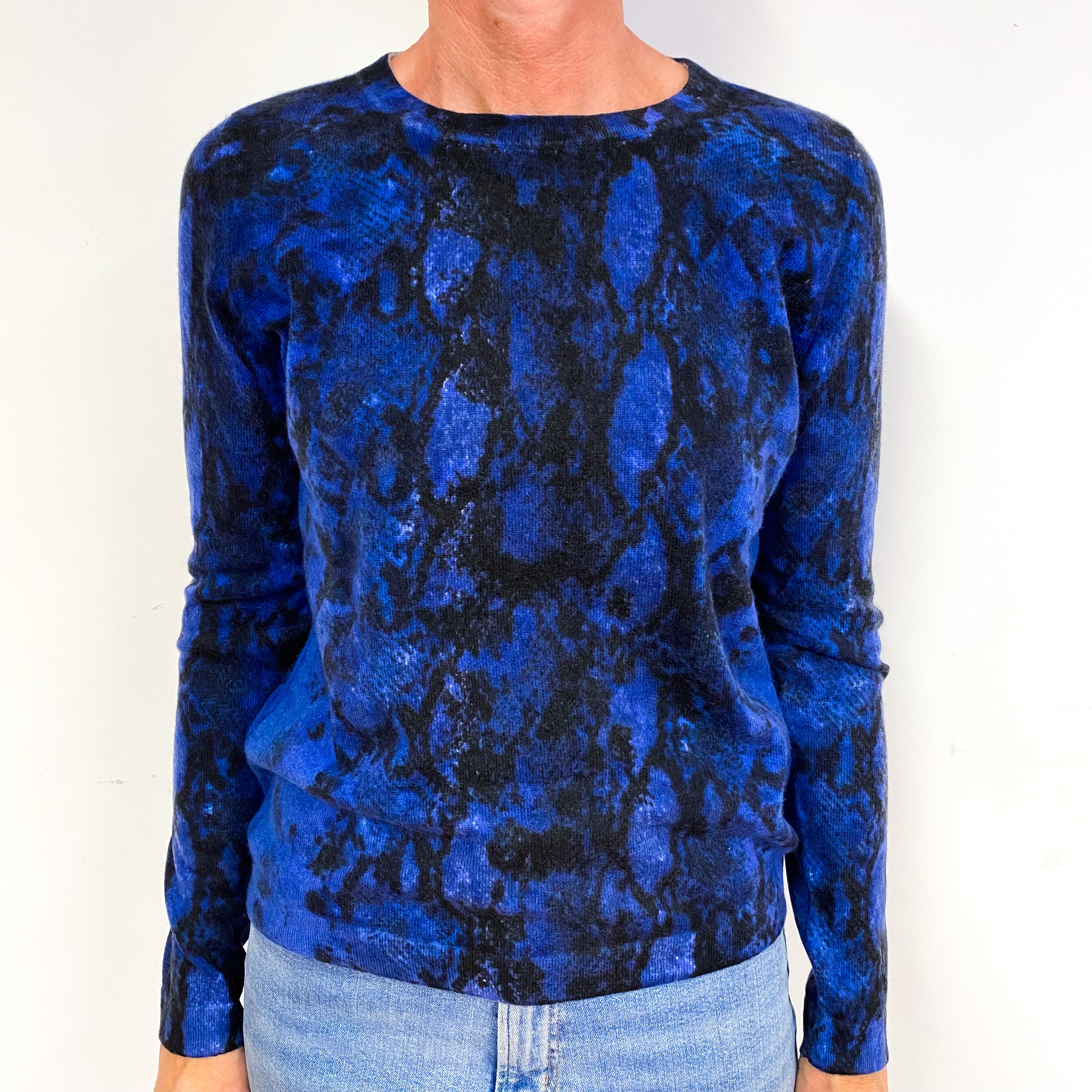 Black Blue Tie Dye Cashmere Crew Neck Jumper Medium