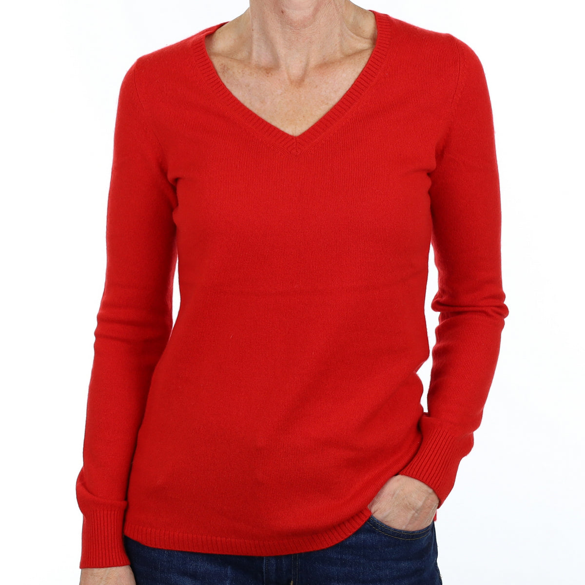 Scarlet Red Cashmere V Neck Jumper Small