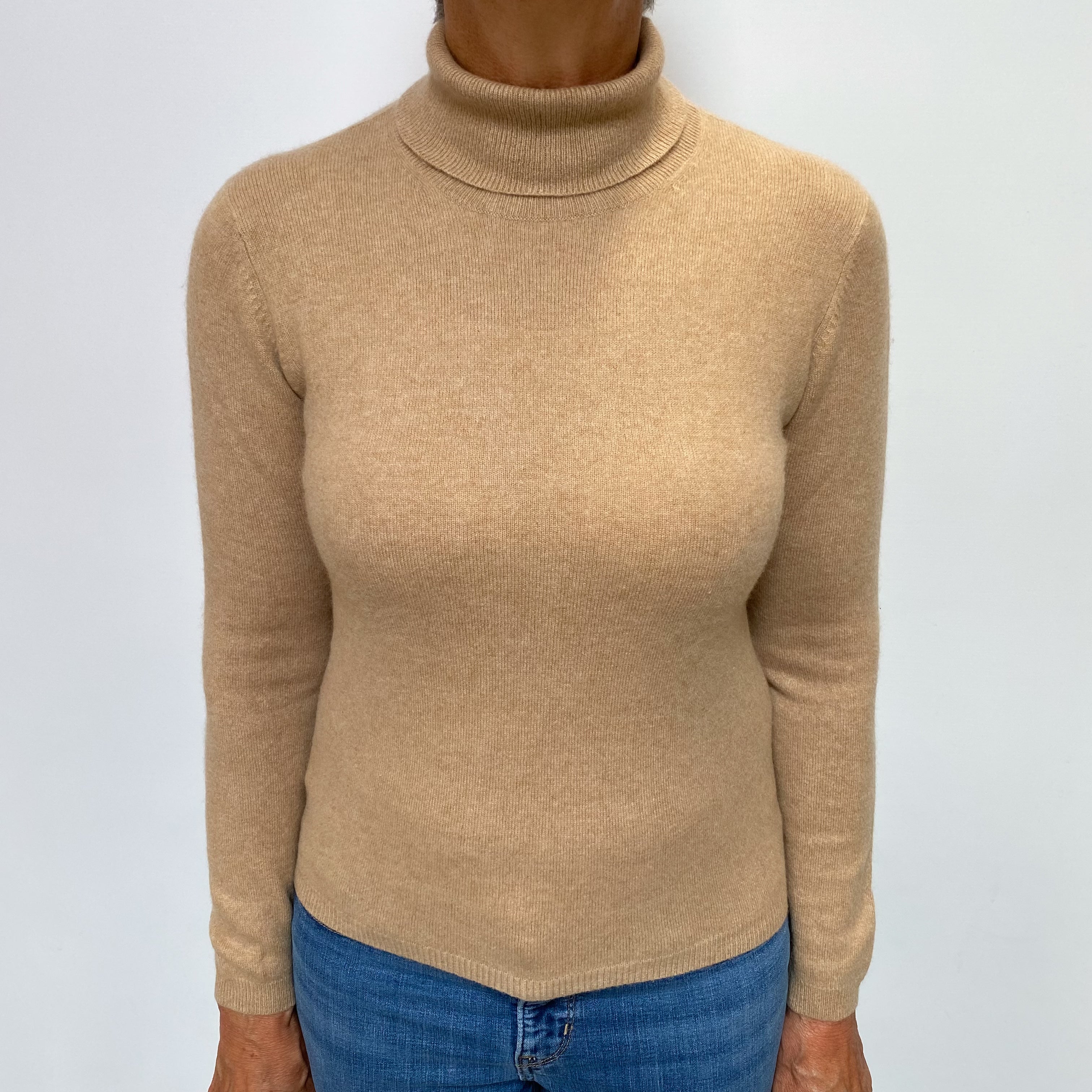 Caramel Brown Cashmere Polo Neck Jumper Medium