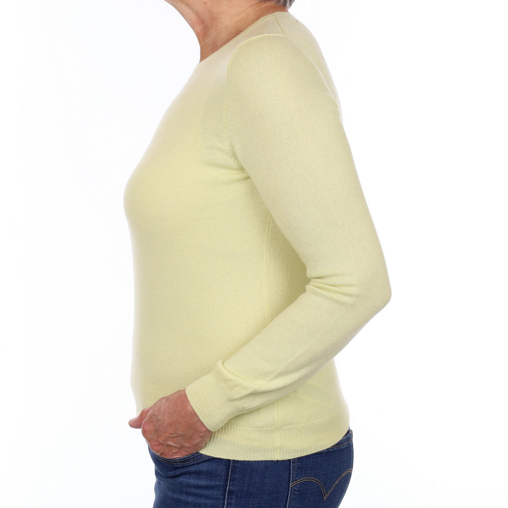Pale Lemon Yellow Cashmere Crew Neck Jumper Medium