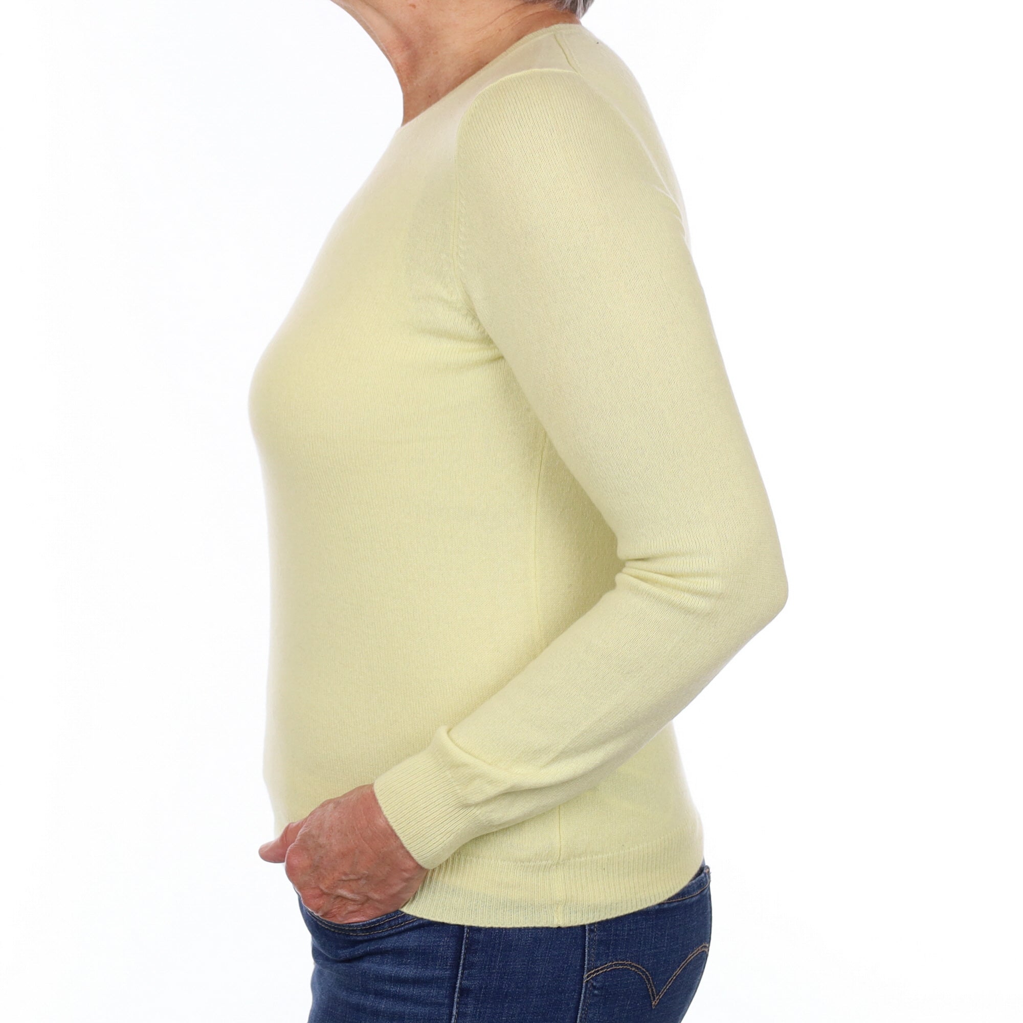 Pale Lemon Yellow Cashmere Crew Neck Jumper Medium