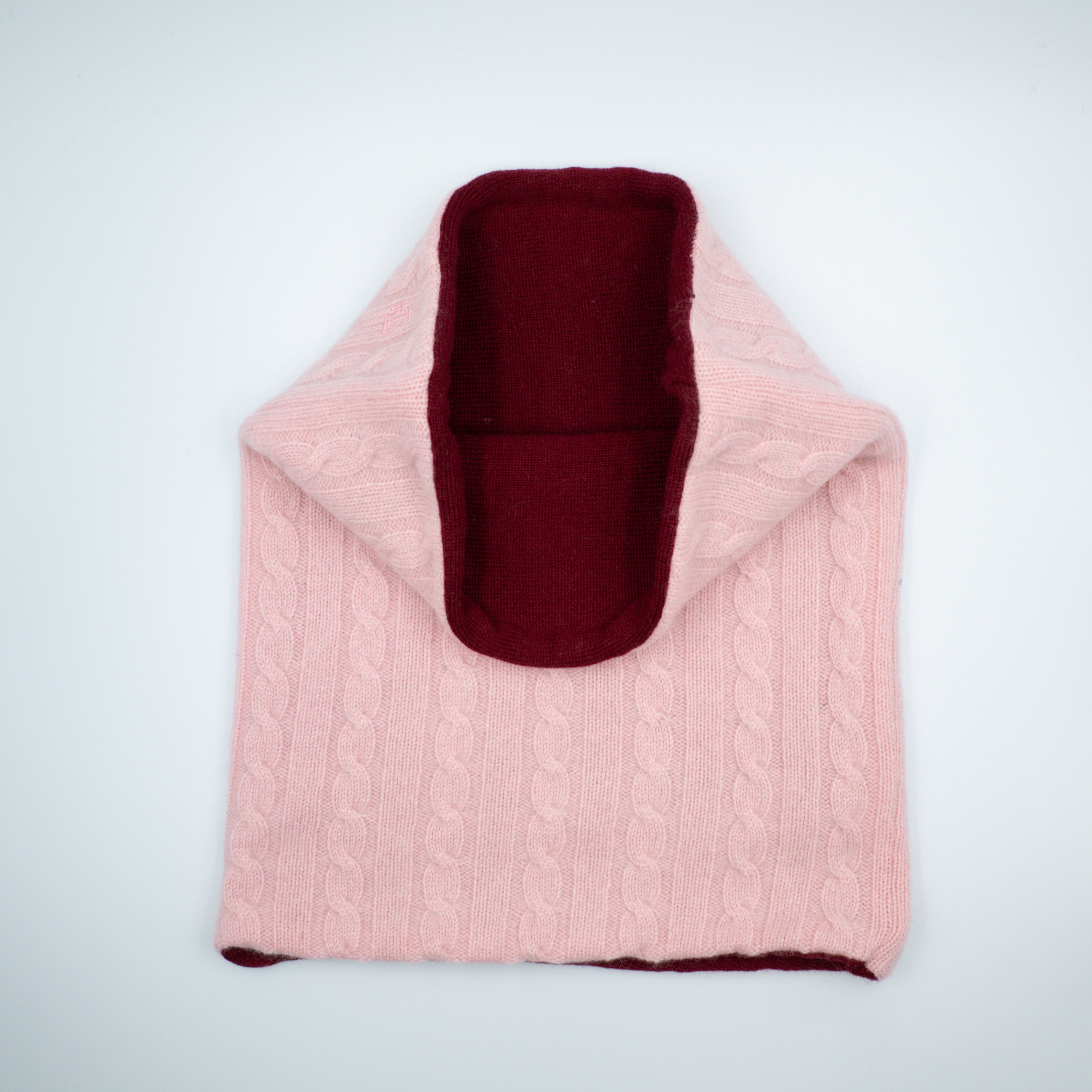 Pale Pink Cable and Burgundy Red Luxury Double Layered Snood