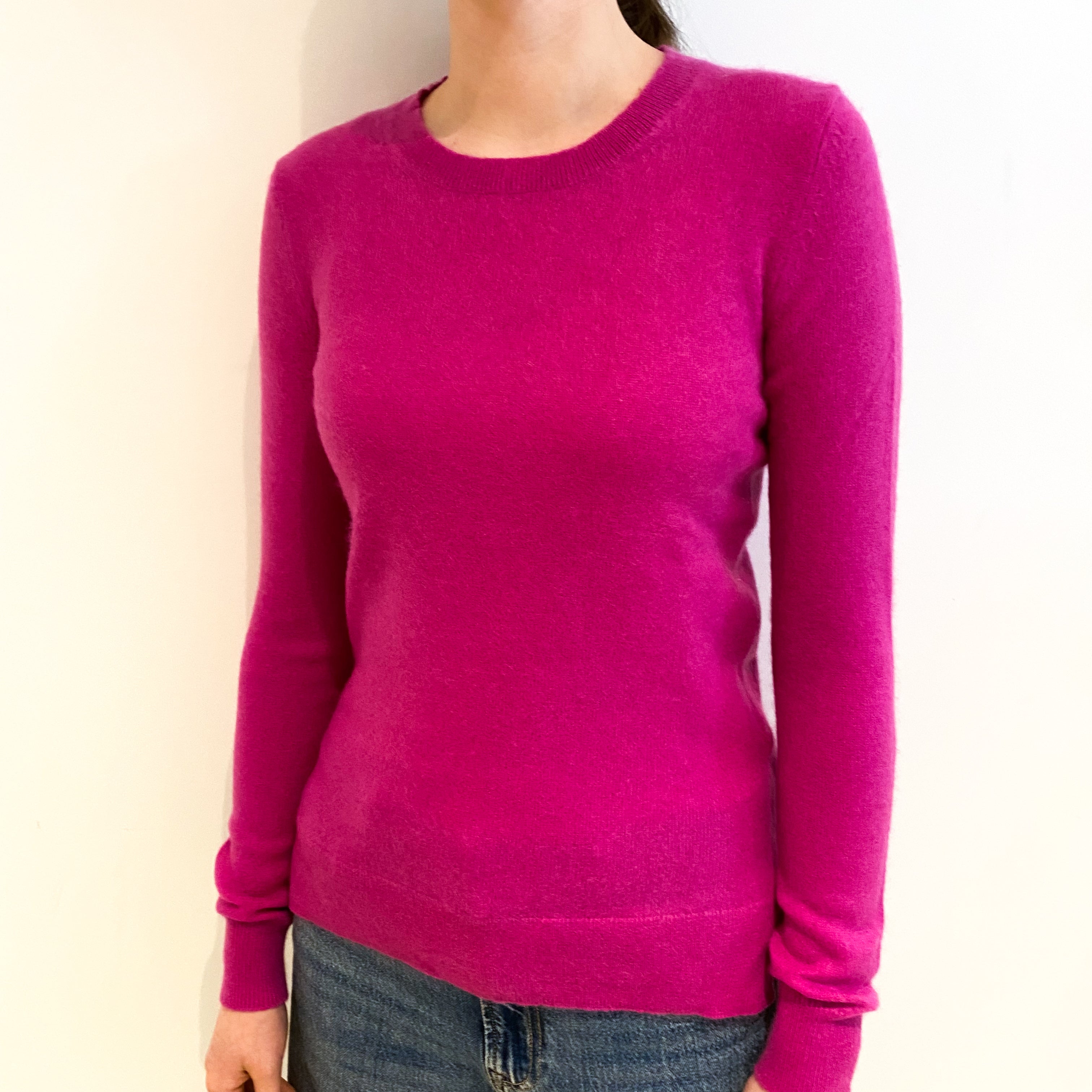 Fuchsia Pink Cashmere Crew Neck Jumper Extra Small