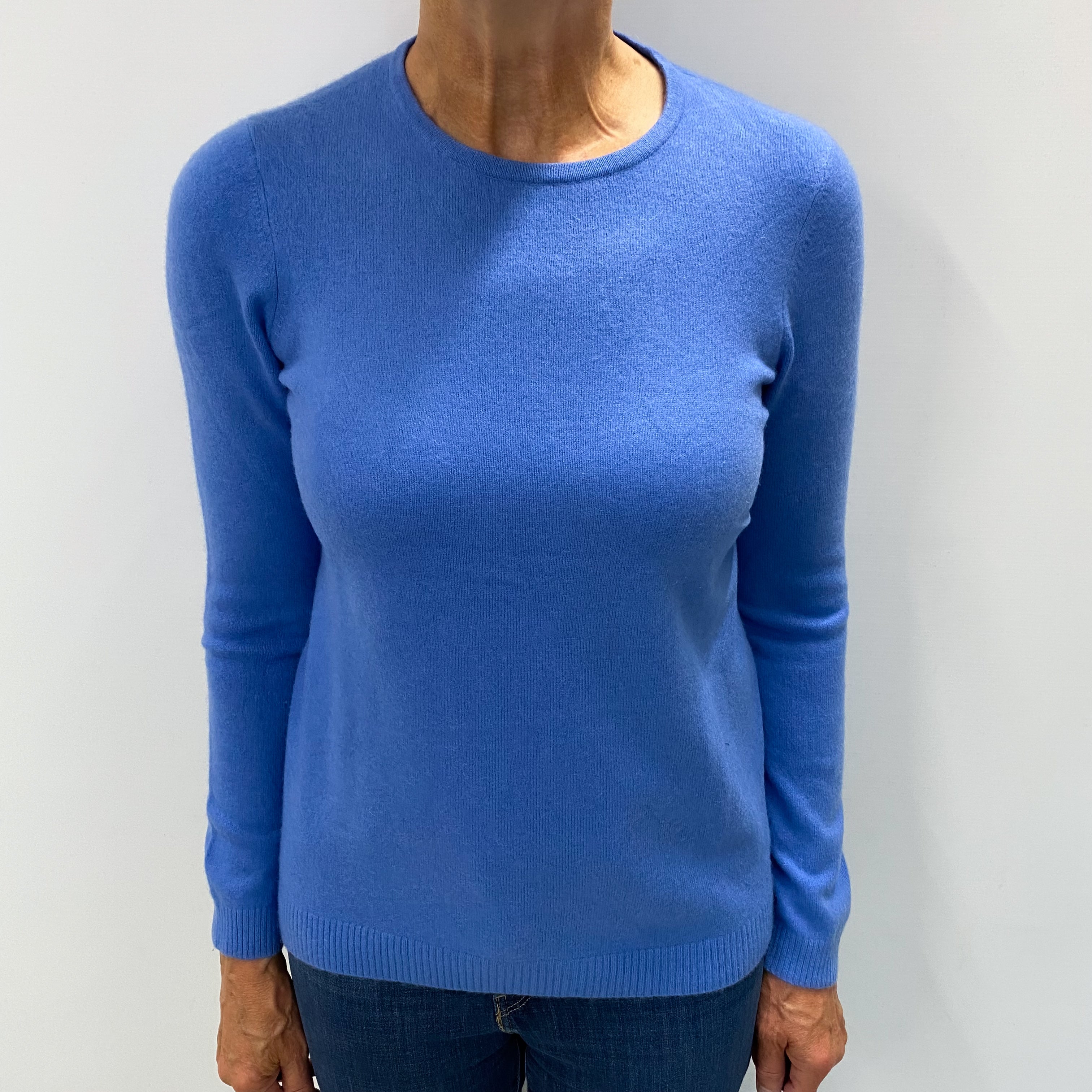 L L Bean Cornflower Blue Cashmere Crew Neck Jumper Medium