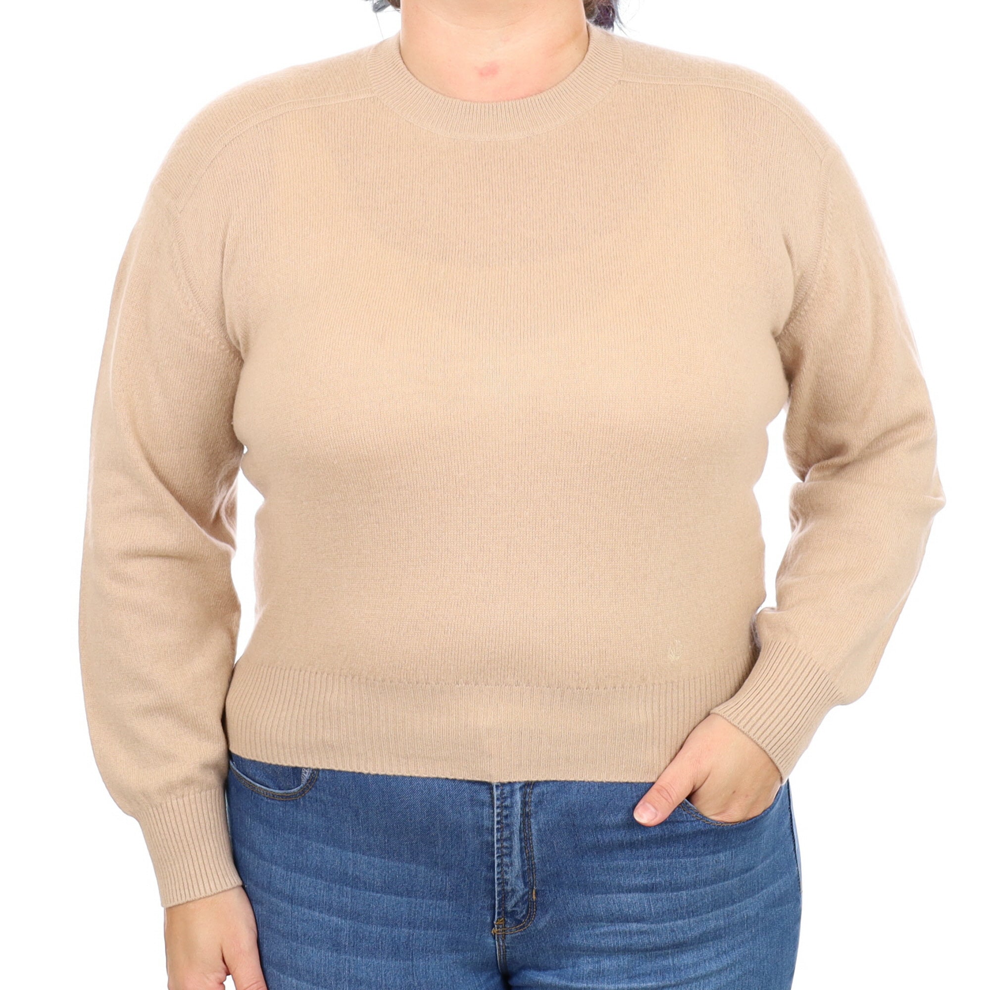 Sand Beige Cashmere Crew Neck Jumper Large