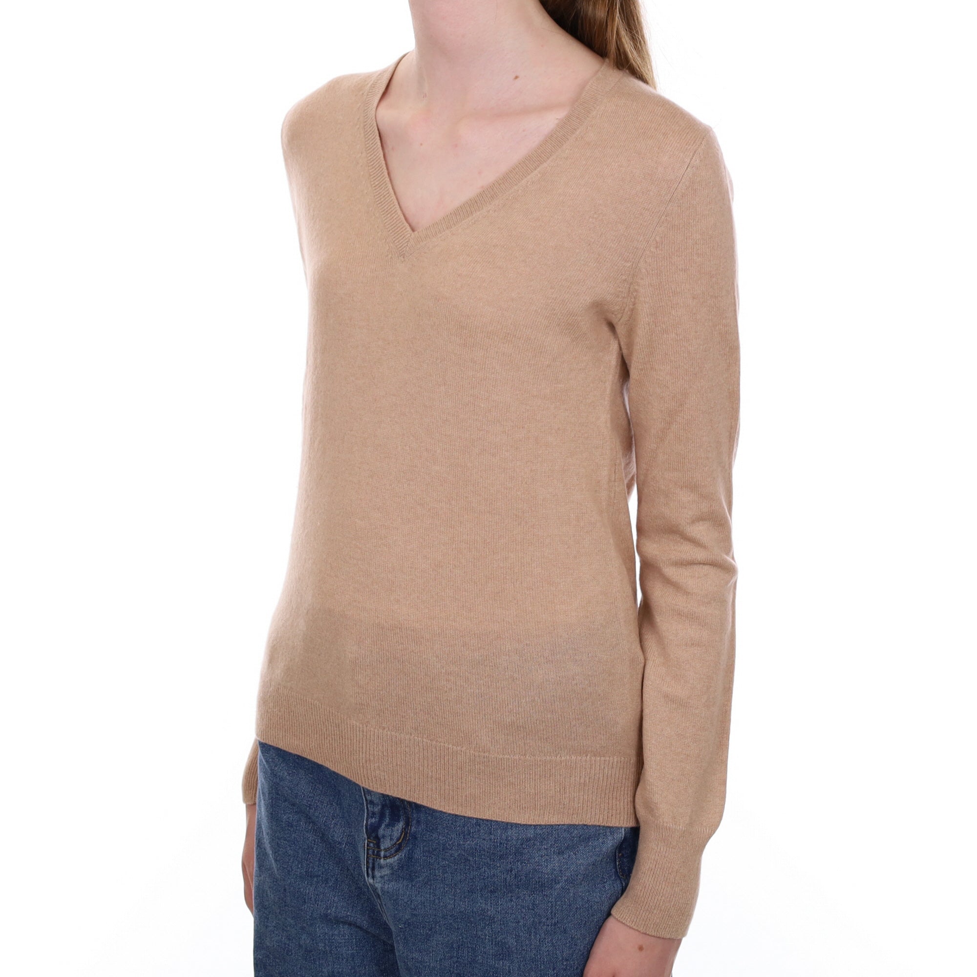 Fudge Brown Cashmere V Neck Jumper Extra Small