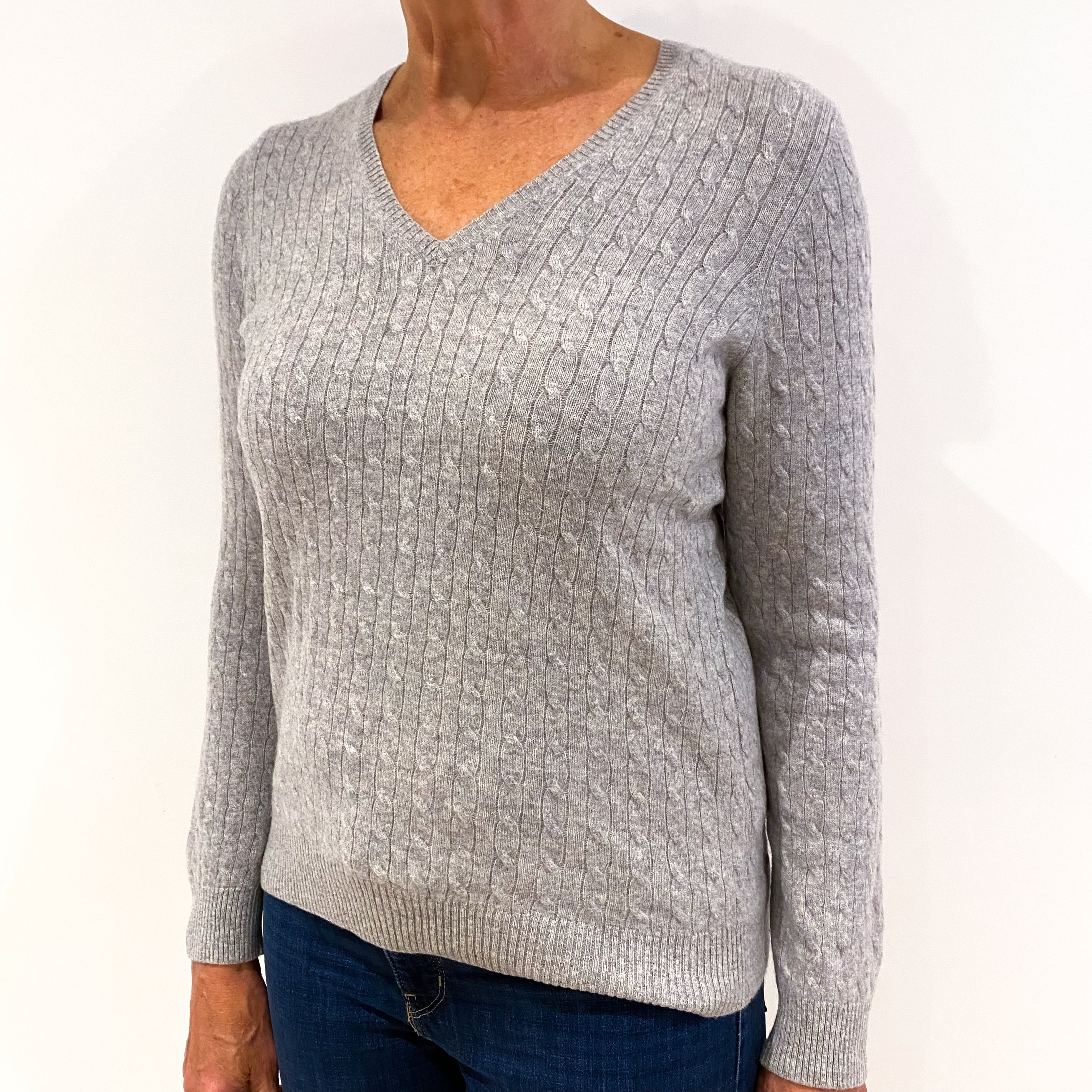 Smoke Grey Cashmere V-Neck Jumper Medium