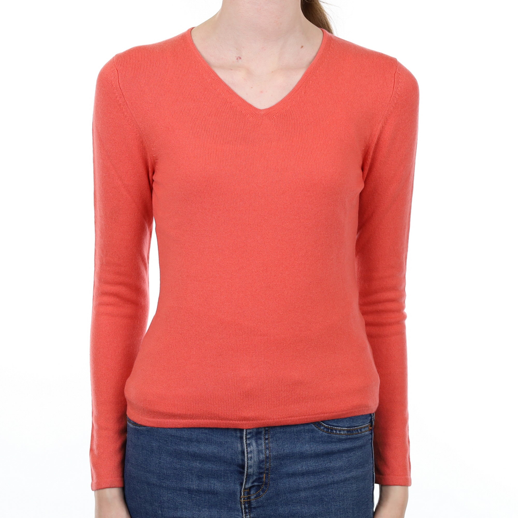 Flamingo Pink Cashmere V Neck Jumper Extra Small
