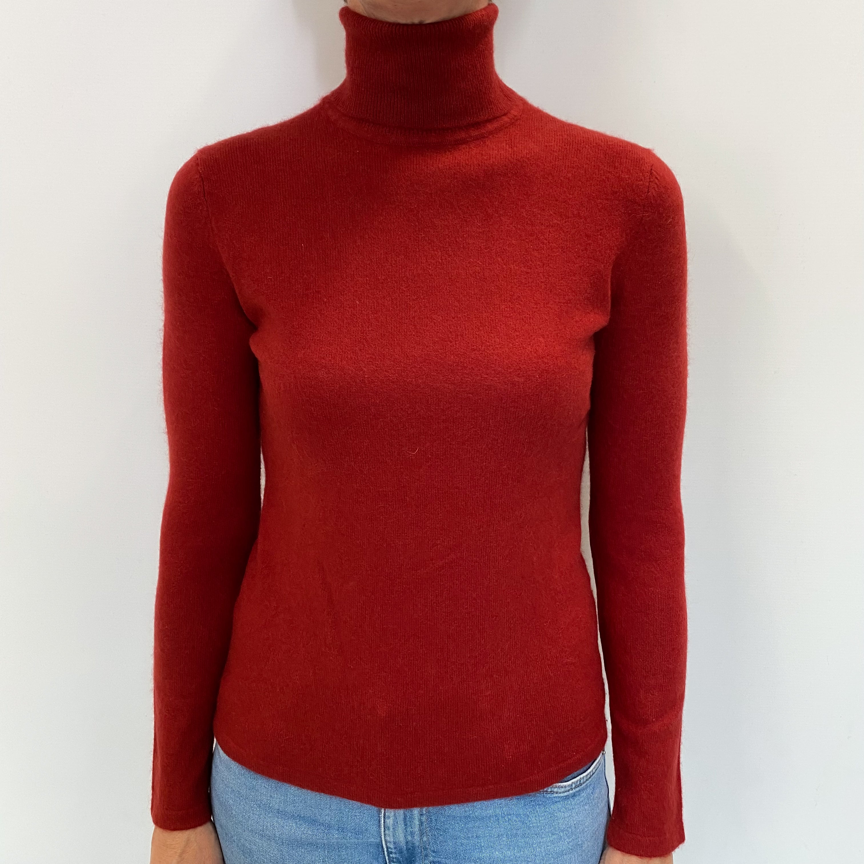 Crimson Red Cashmere Polo Neck Jumper Small