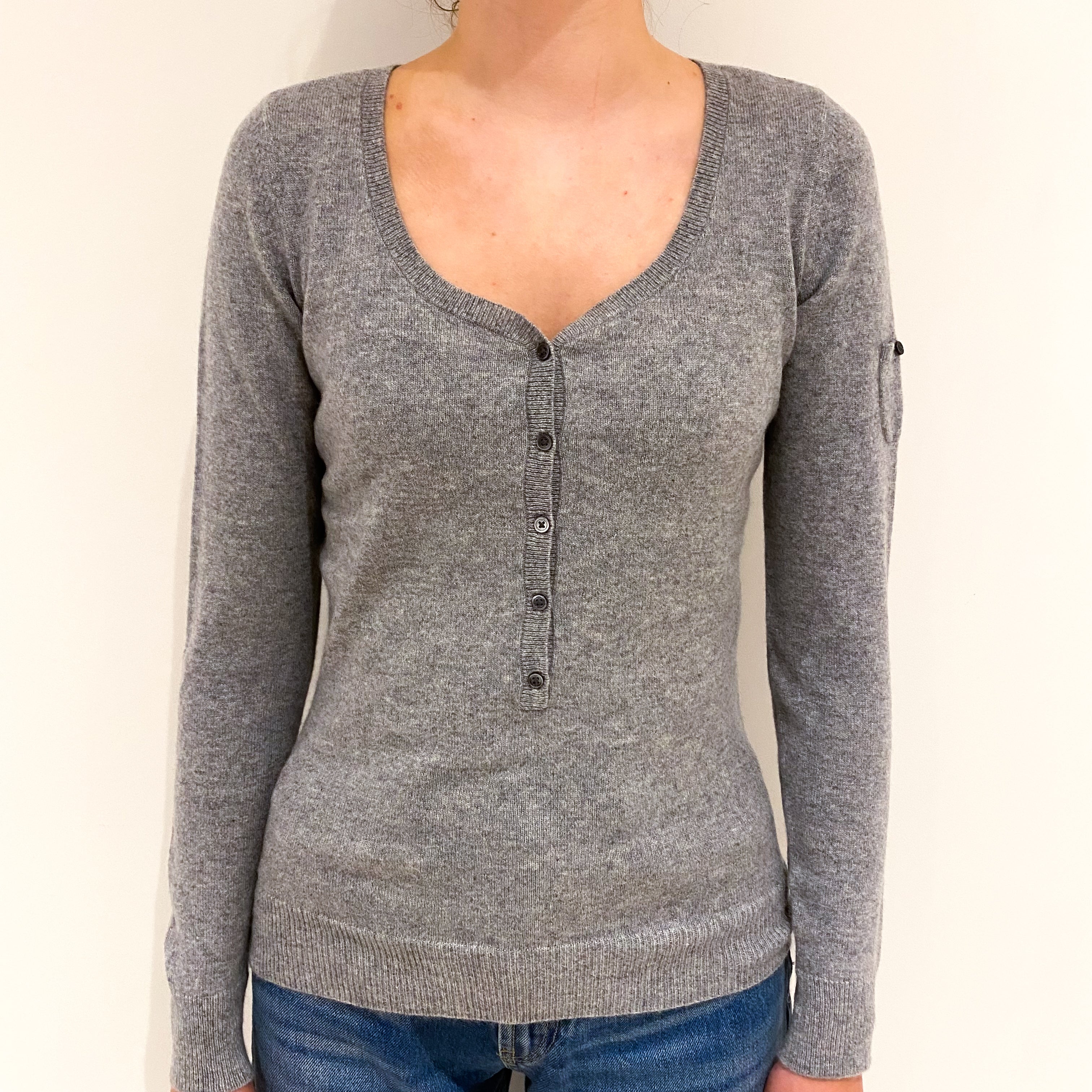 Light Grey Cashmere V-Neck Jumper Extra Small