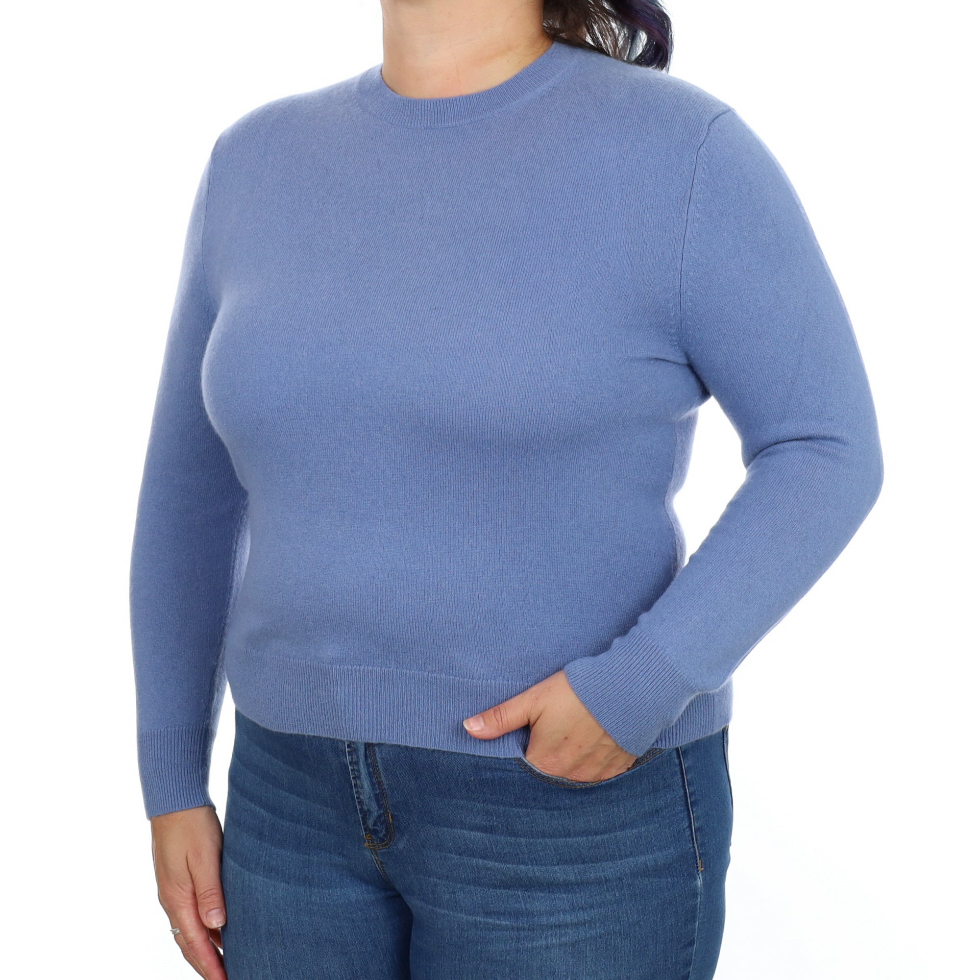 Dusky Blue Cashmere Crew Neck Jumper Large