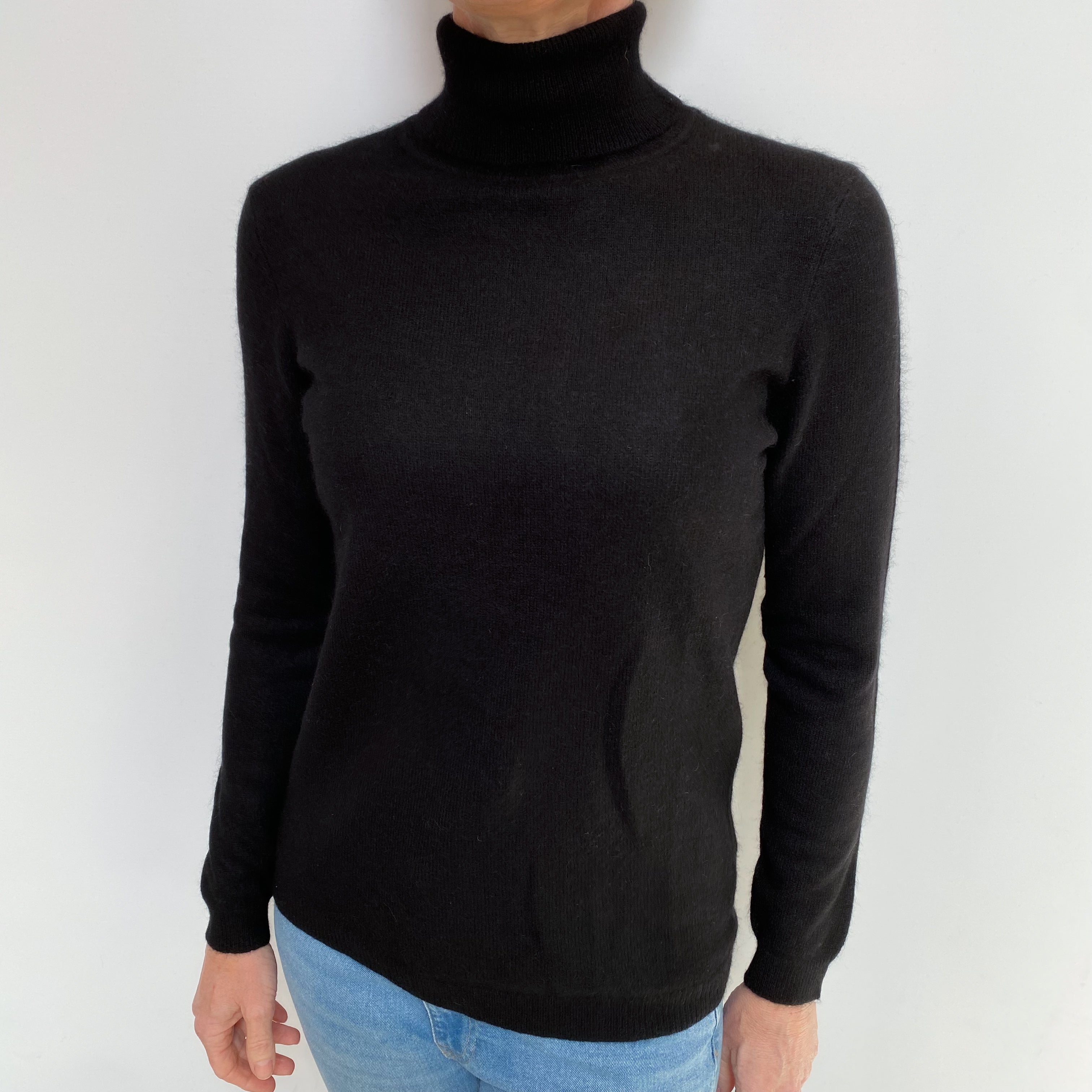 Black Cashmere Polo Neck Jumper Small