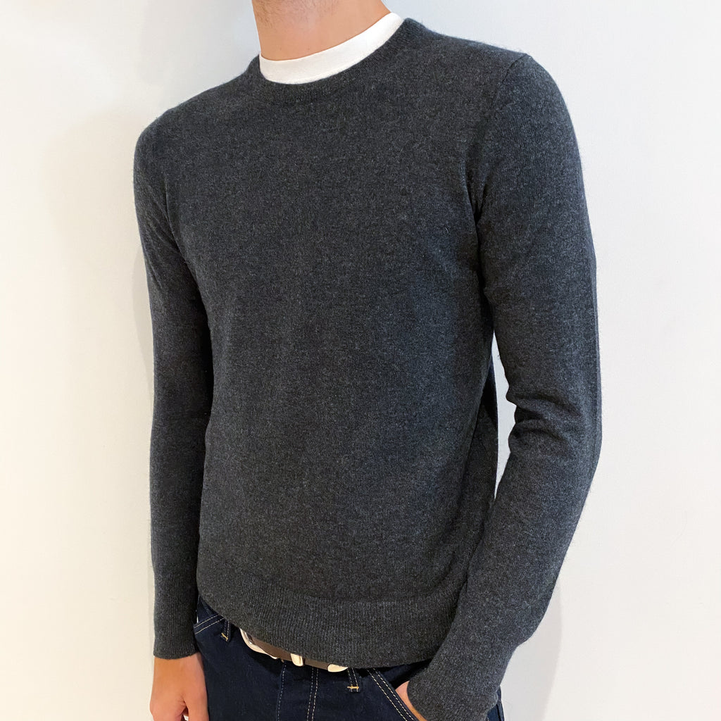 Men's Charcoal Grey Cashmere Crew Neck Jumper Medium