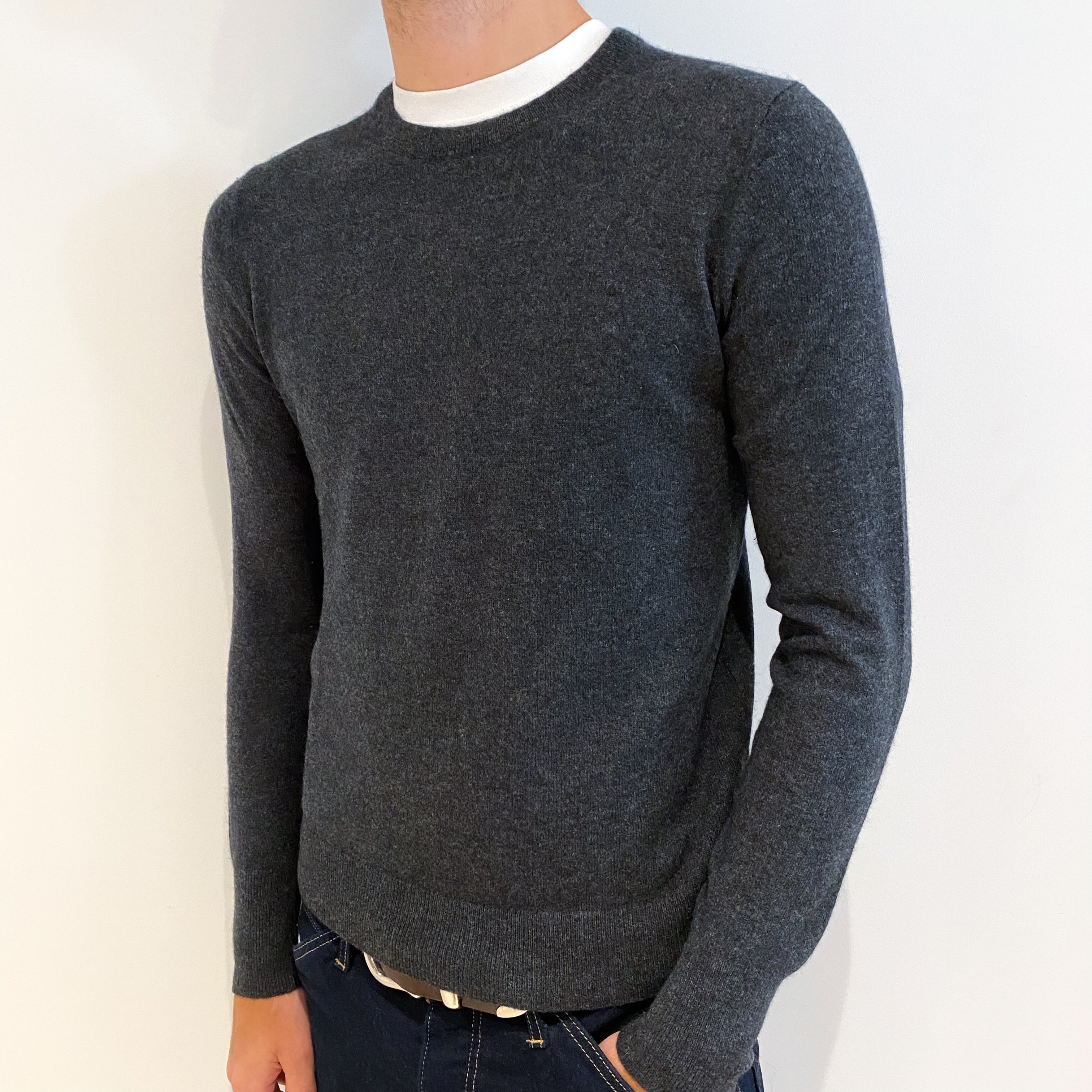 Men's Charcoal Grey Cashmere Crew Neck Jumper Medium