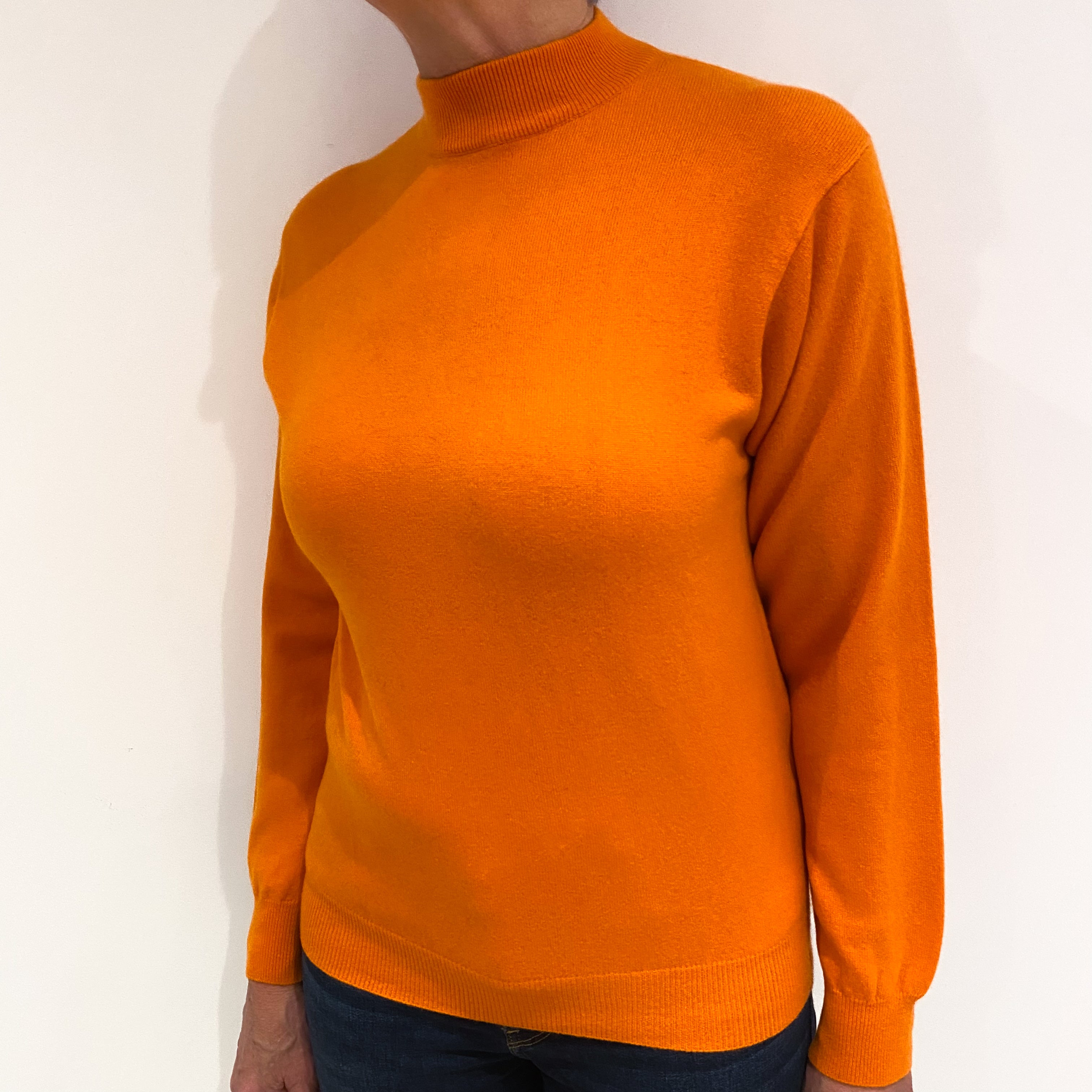 Tangerine Orange Cashmere Turtle Neck Jumper Medium