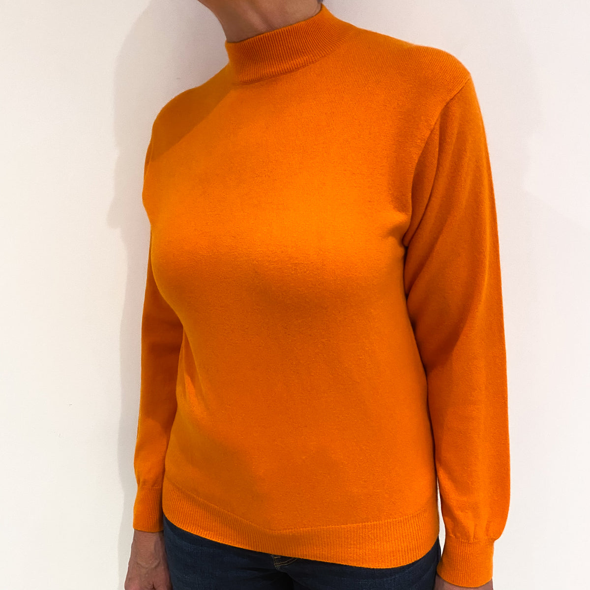 Tangerine Orange Cashmere Turtle Neck Jumper Medium