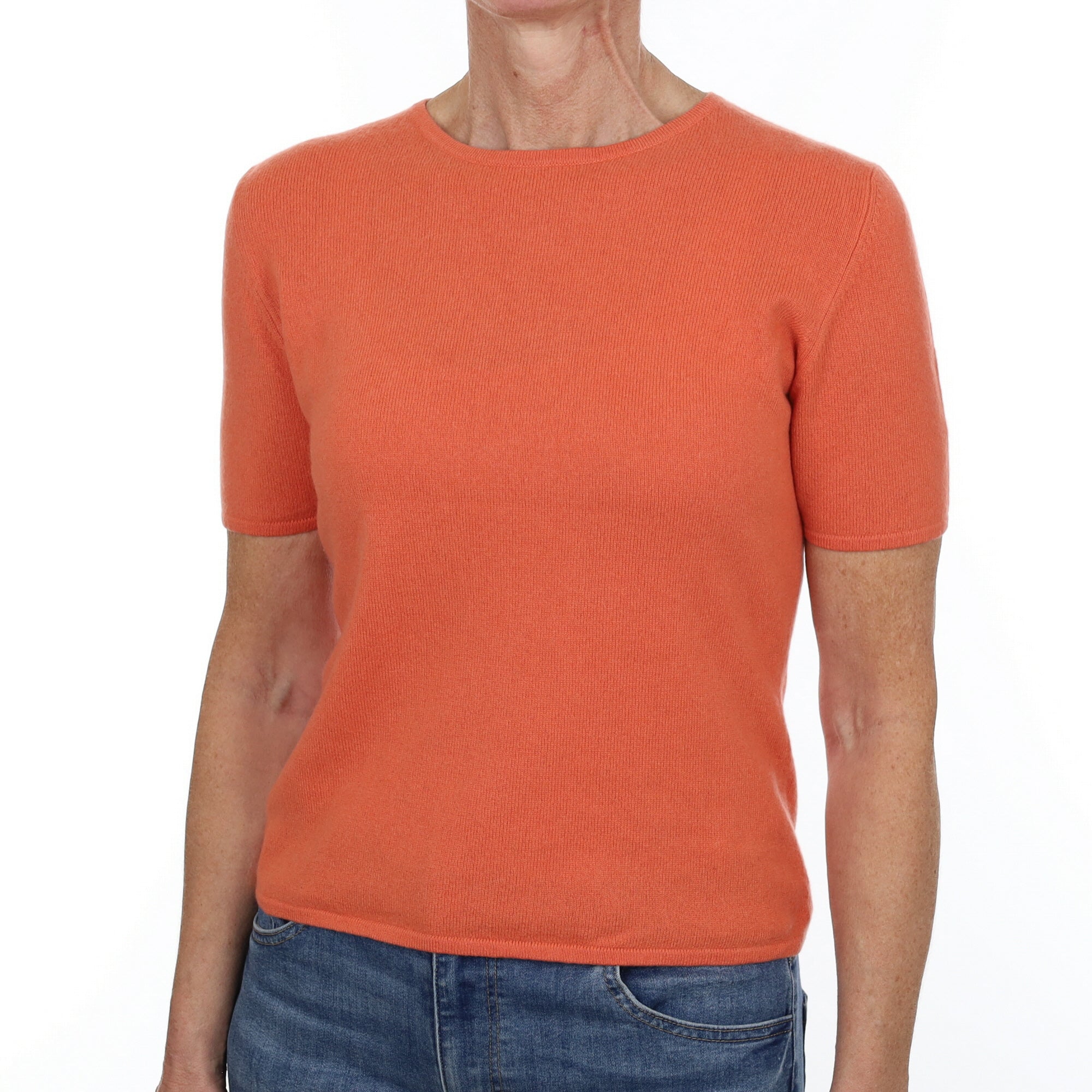 Muted Orange Cashmere Crew Neck Short Sleeved Jumper Small