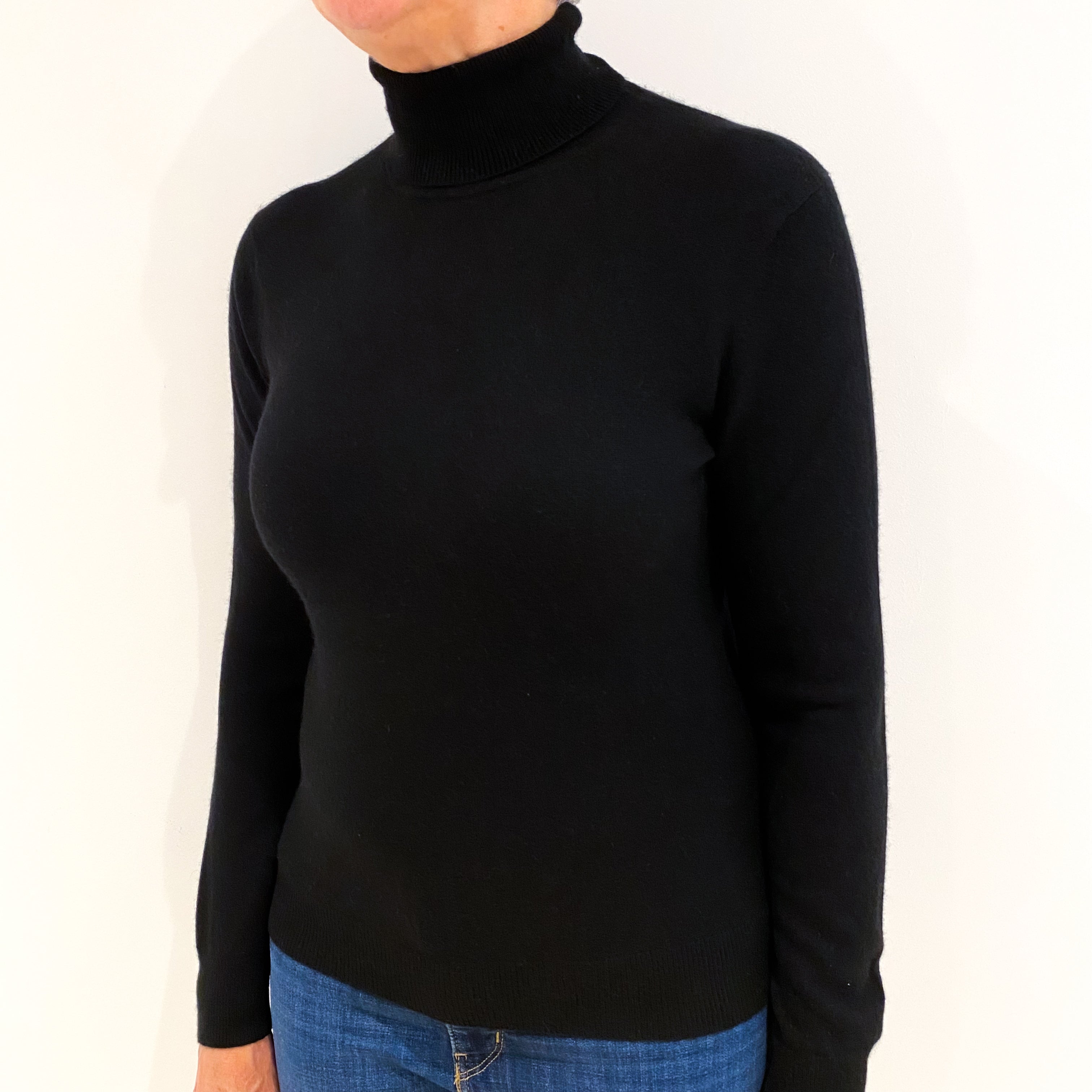 Black Cashmere Polo Neck Jumper Medium