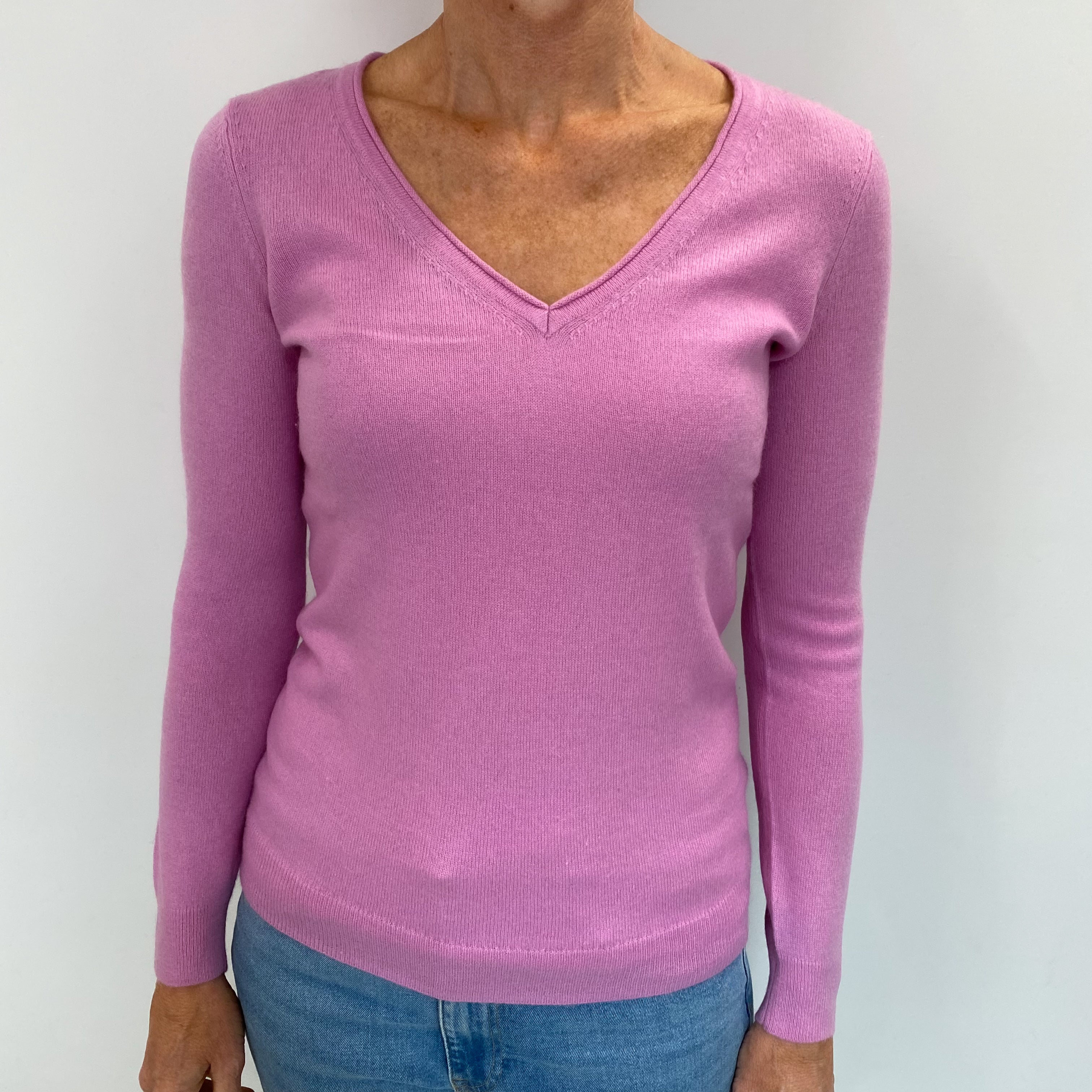 Mauve Pink Cashmere V Neck Jumper Small
