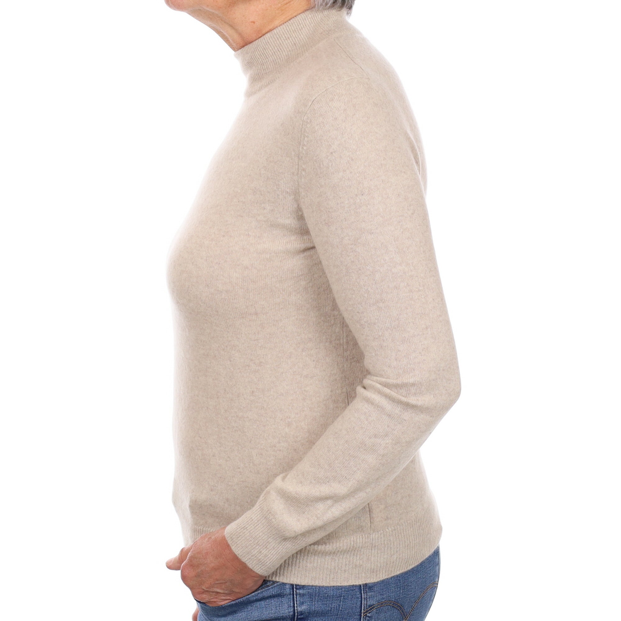 Oatmeal Beige Cashmere Turtle Neck Jumper Medium