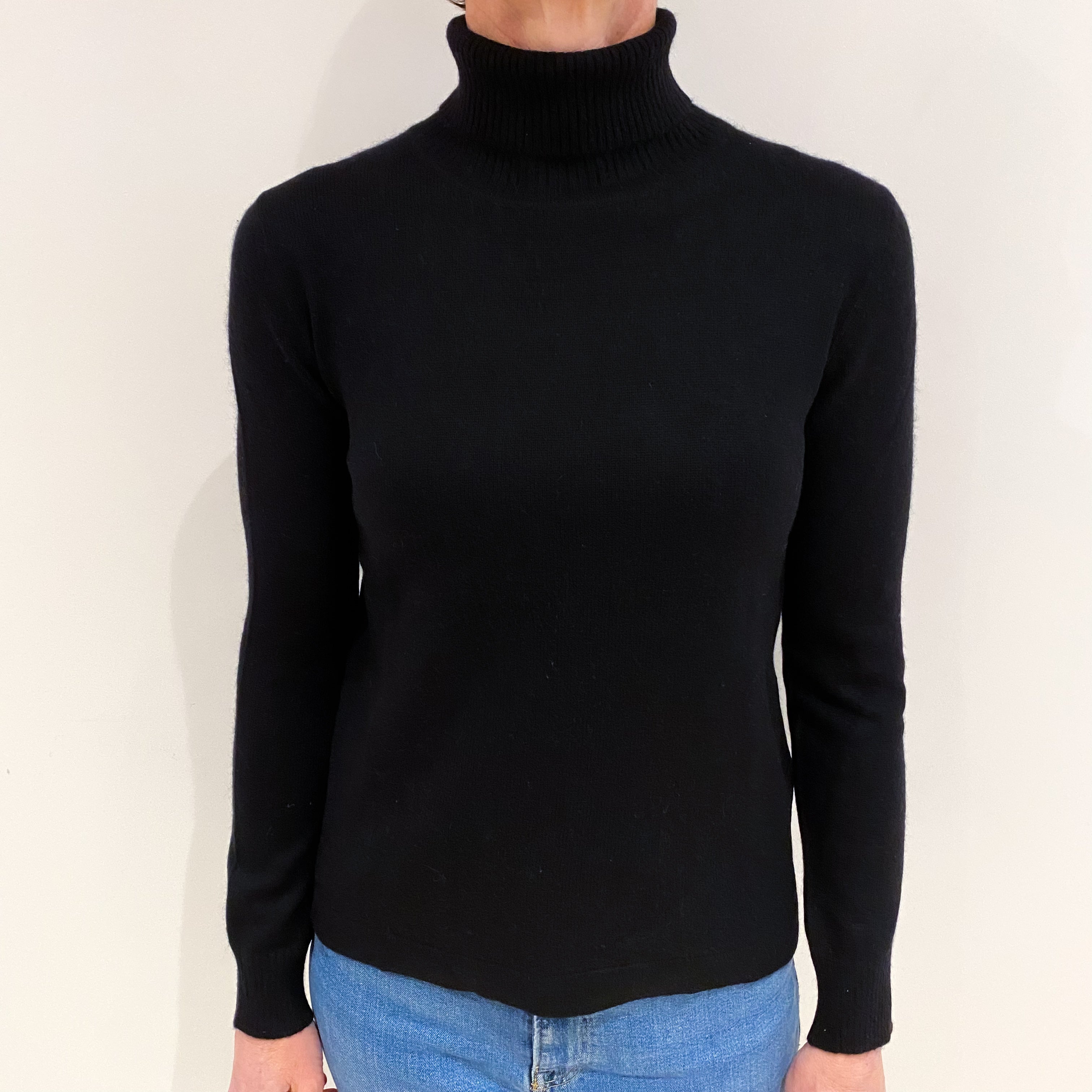 Black Cashmere Polo Neck Jumper Small