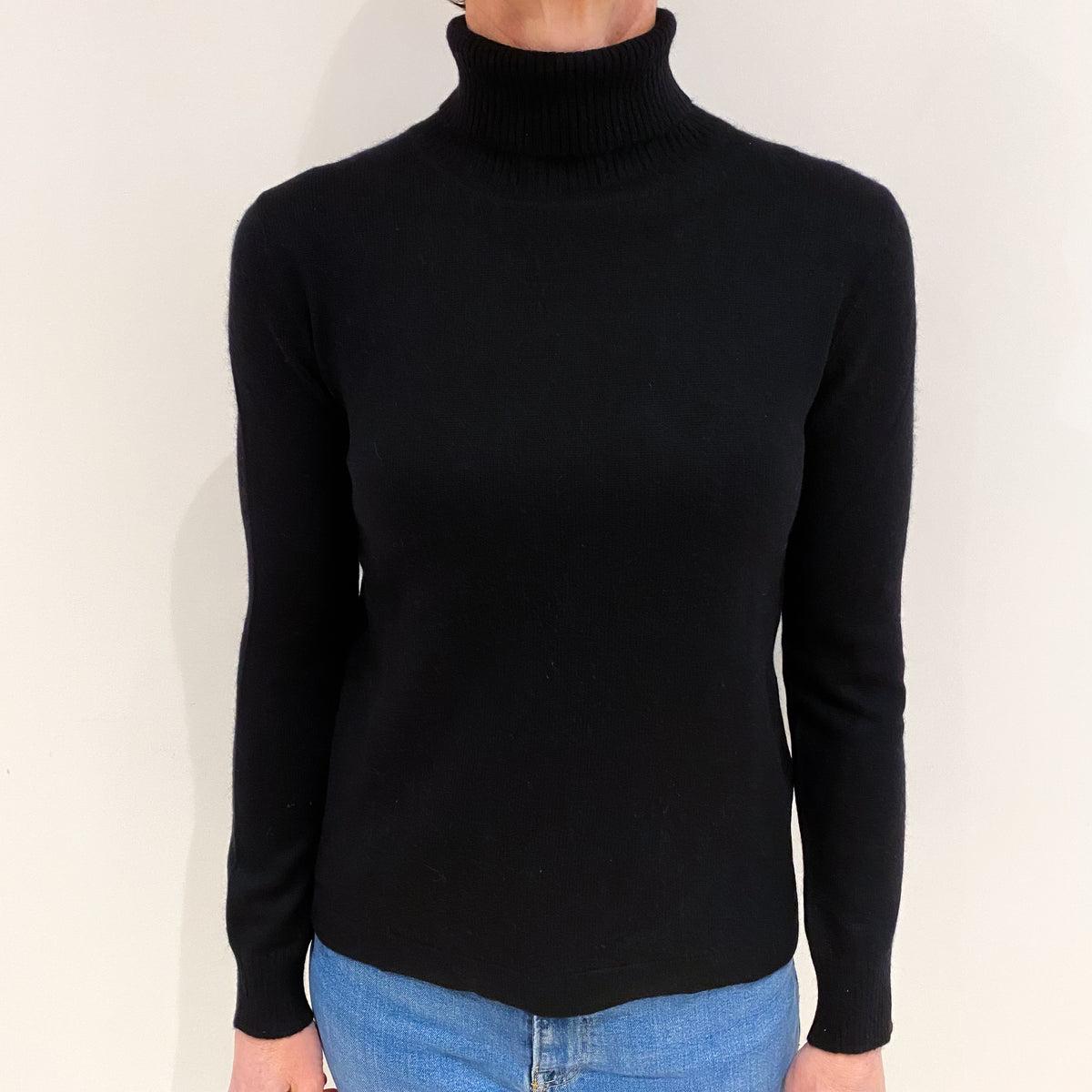 Black Cashmere Polo Neck Jumper Small