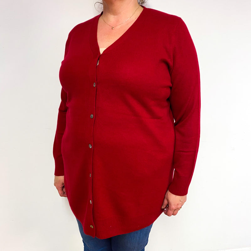 Crimson Red Longline Cashmere V-Neck Cardigan Extra Large